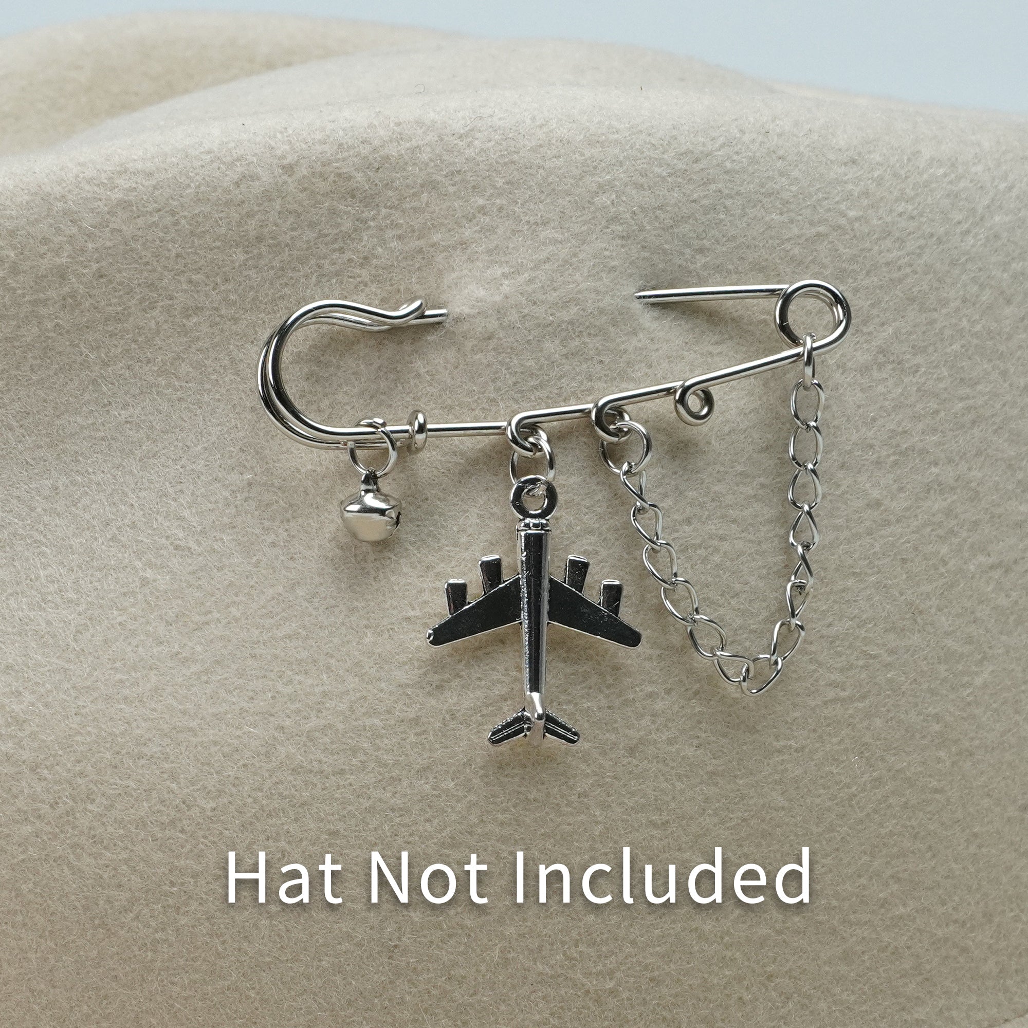 SILVER PLANE CHARM HAT PIN