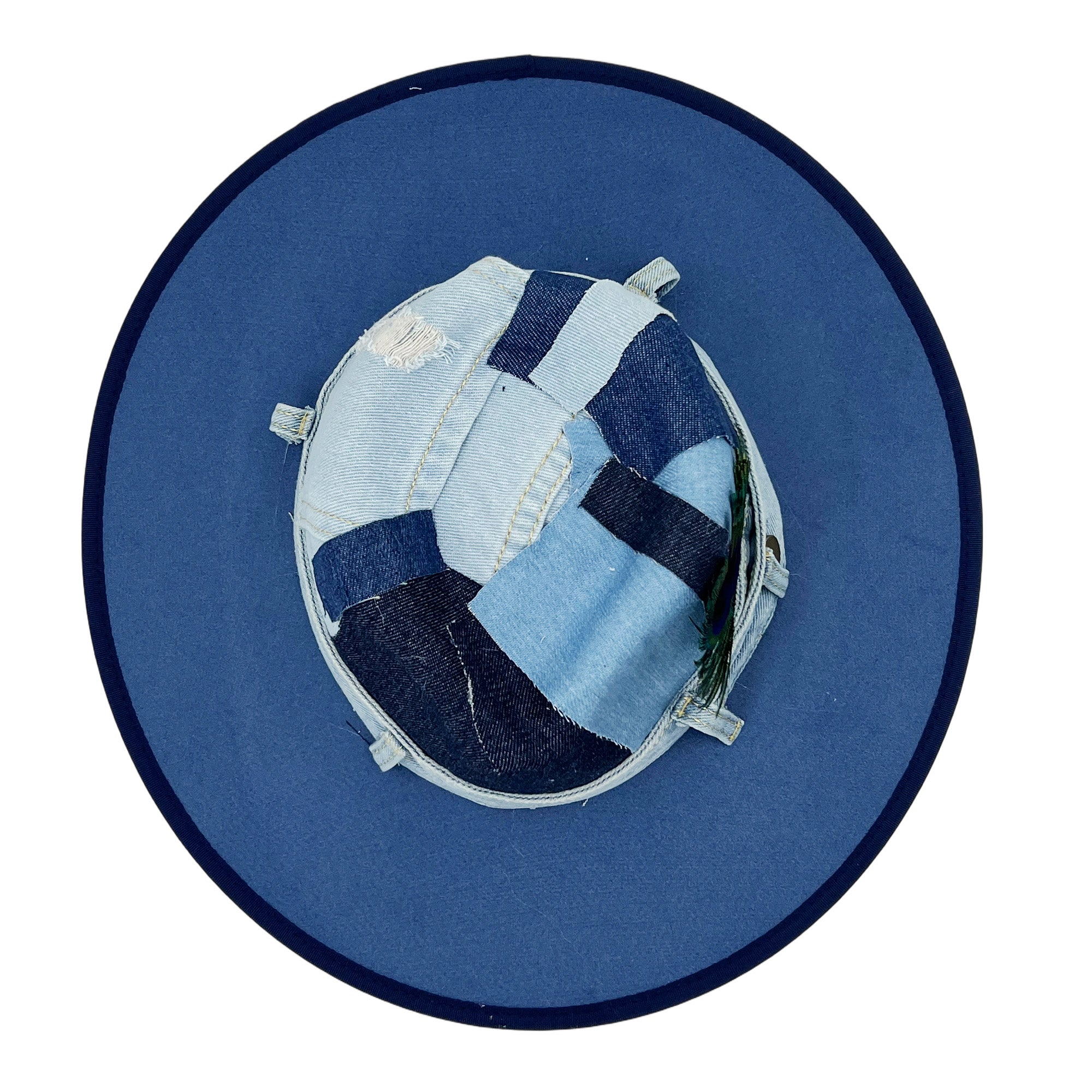 Patchwork Denim Wide-Brim Hat