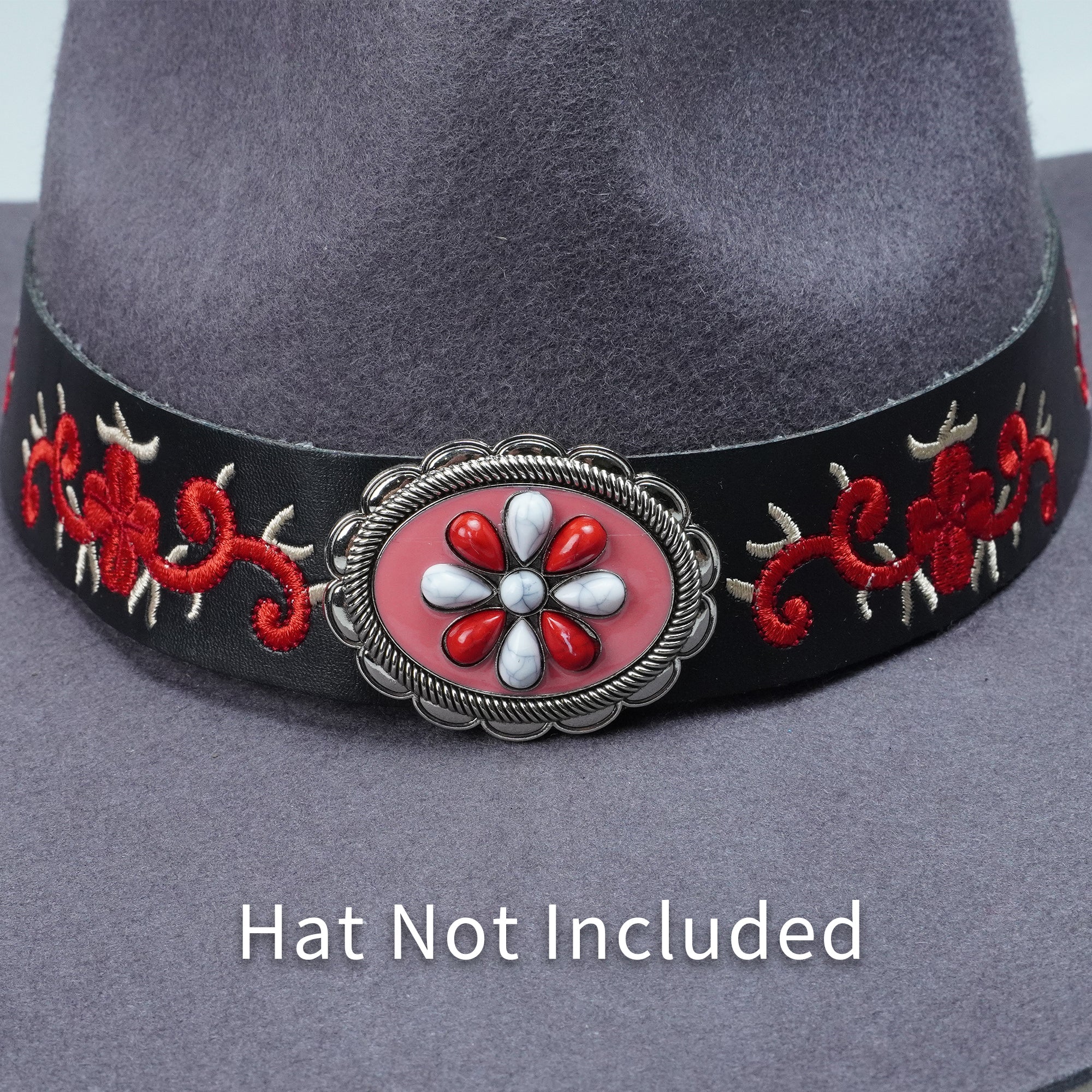 FLORAL EMBROIDERY METAL LEATHER HAT BAND