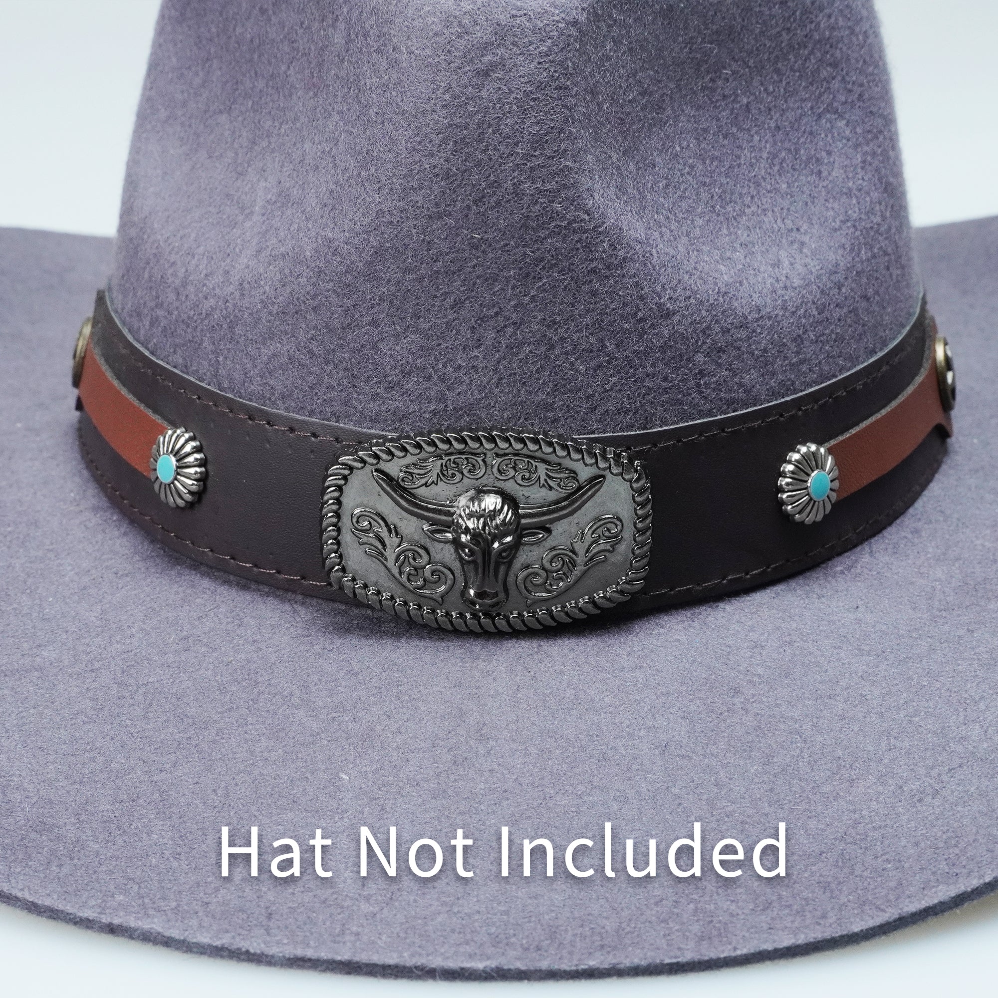SILVER STEER CONCHO LEATHER HAT BAND