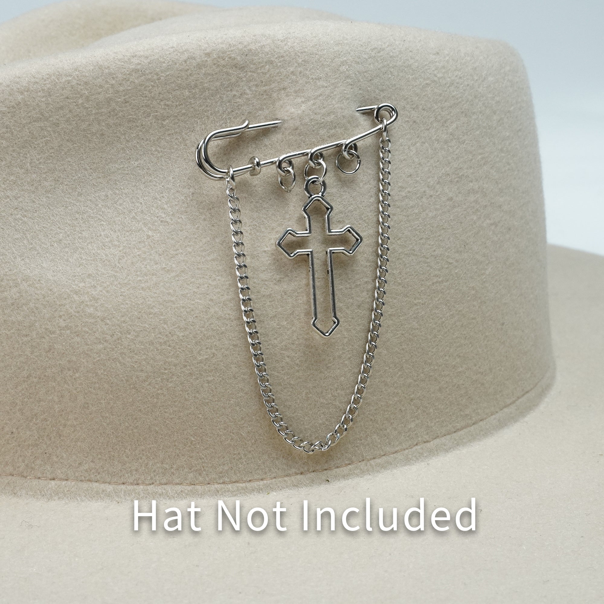 SILVER CHAIN CROSS HAT PIN