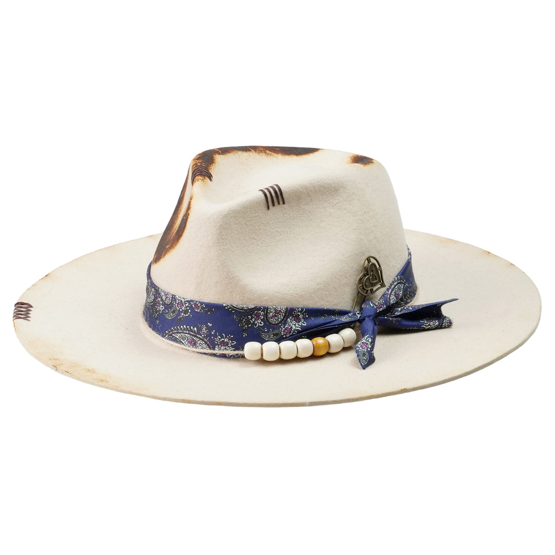 Hand-Burned Artistic Felt Hat – Minimal Form, Detailed Hardware