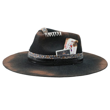 Hand-Burned Artistic Felt Hat – Sculpted Crown, Eclectic Hatband