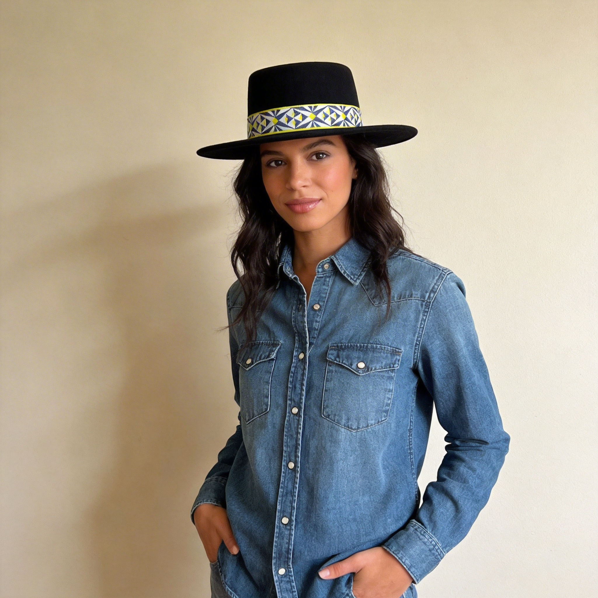 Black Gambler Hat – Printed Fabric Band