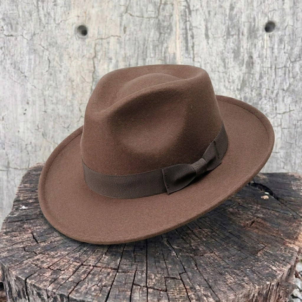 Coffee Brown Felt Fedora with Teardrop Crown