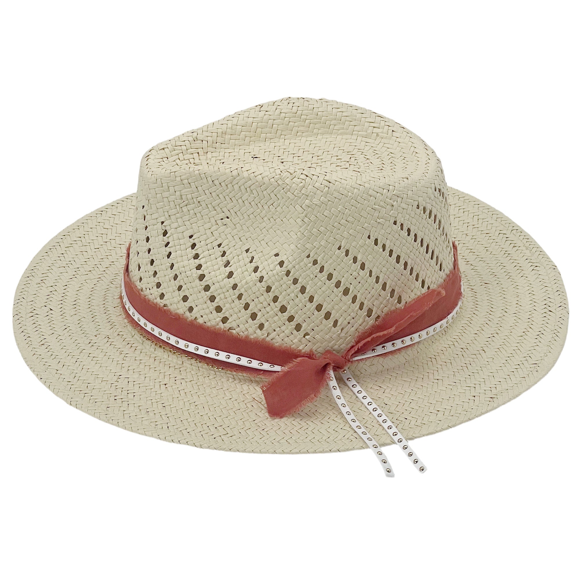 Soft Beige Straw – Orange Band & Chain Detail