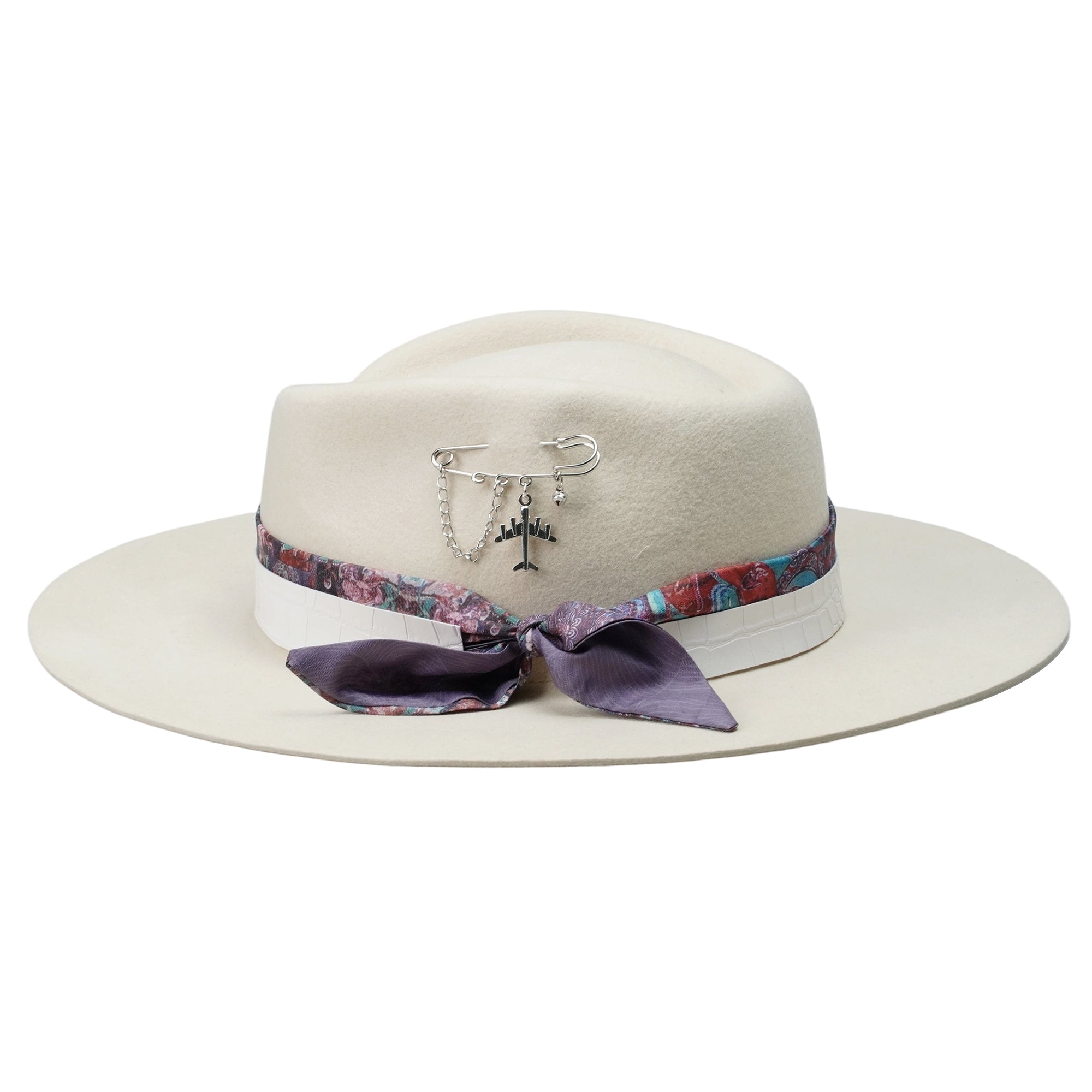Felt Rose Hat with Textured Leather Trim
