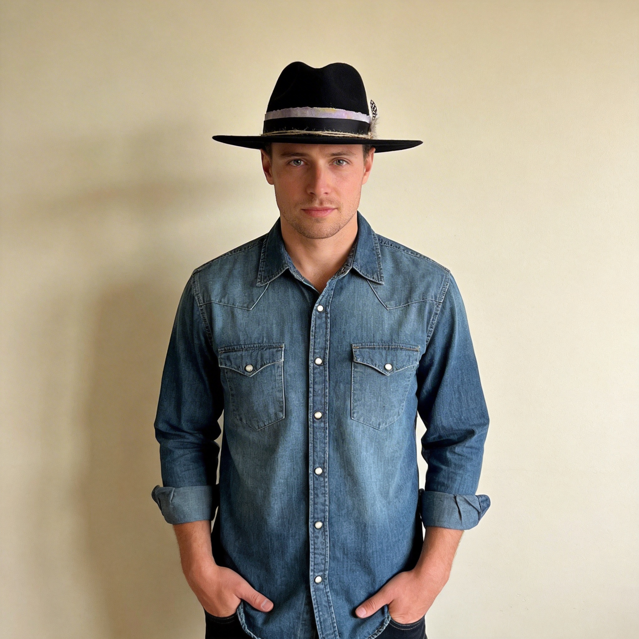Black Flat-Brim – Purple Tie-Dye & Feather Band