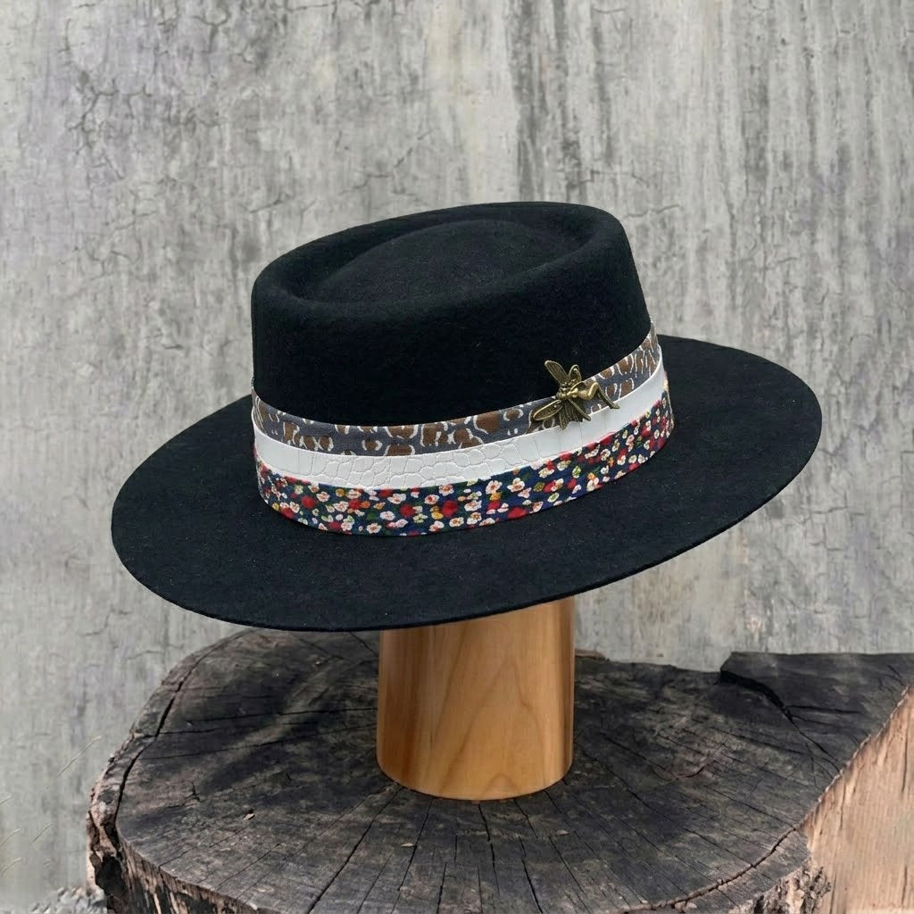 Gambler Hat with Floral Band & Metal Pin