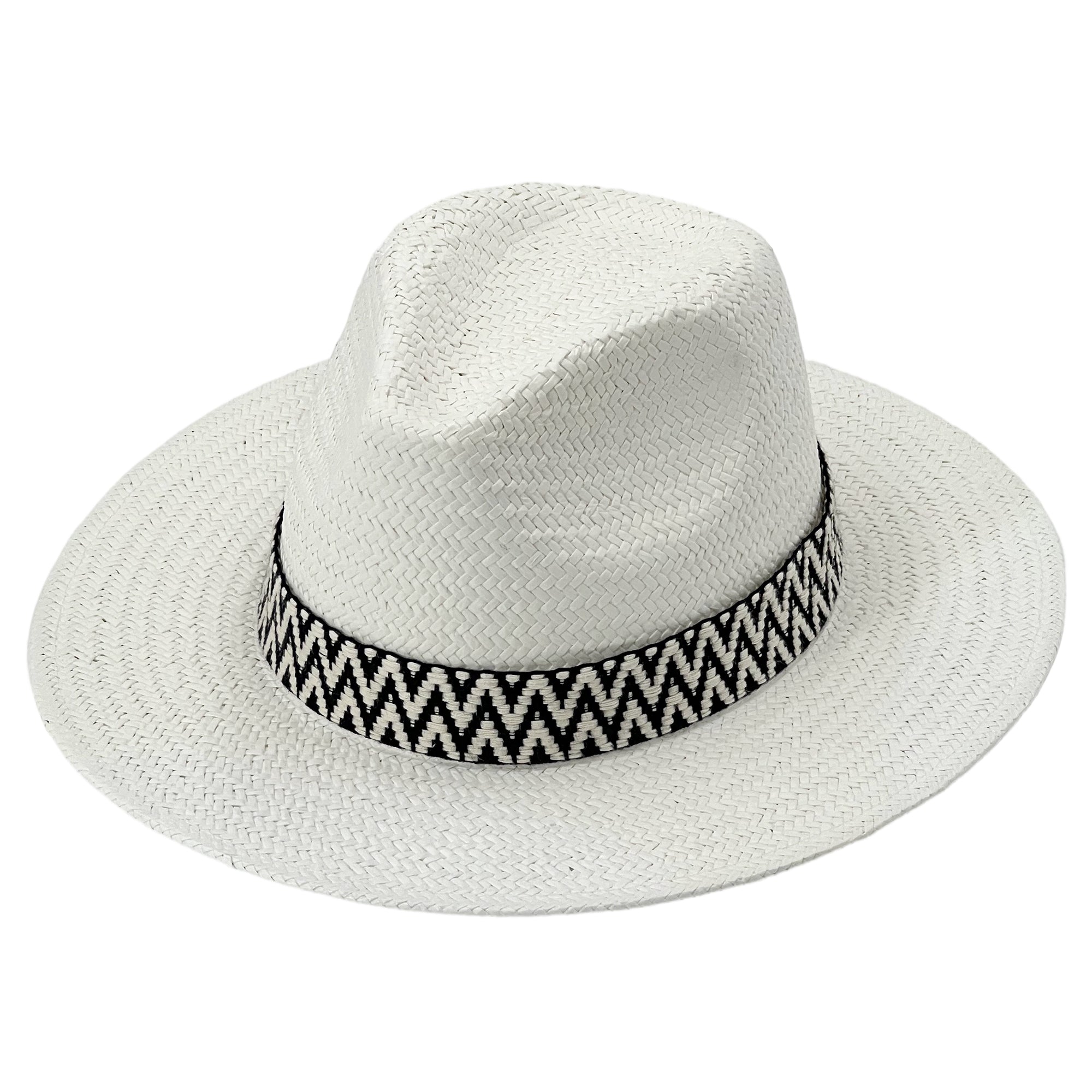 White Straw Hat – Graphic Woven Trim