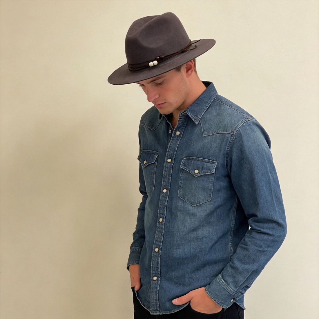 Deep Gray Flat-Brim – Beaded Accent Detail