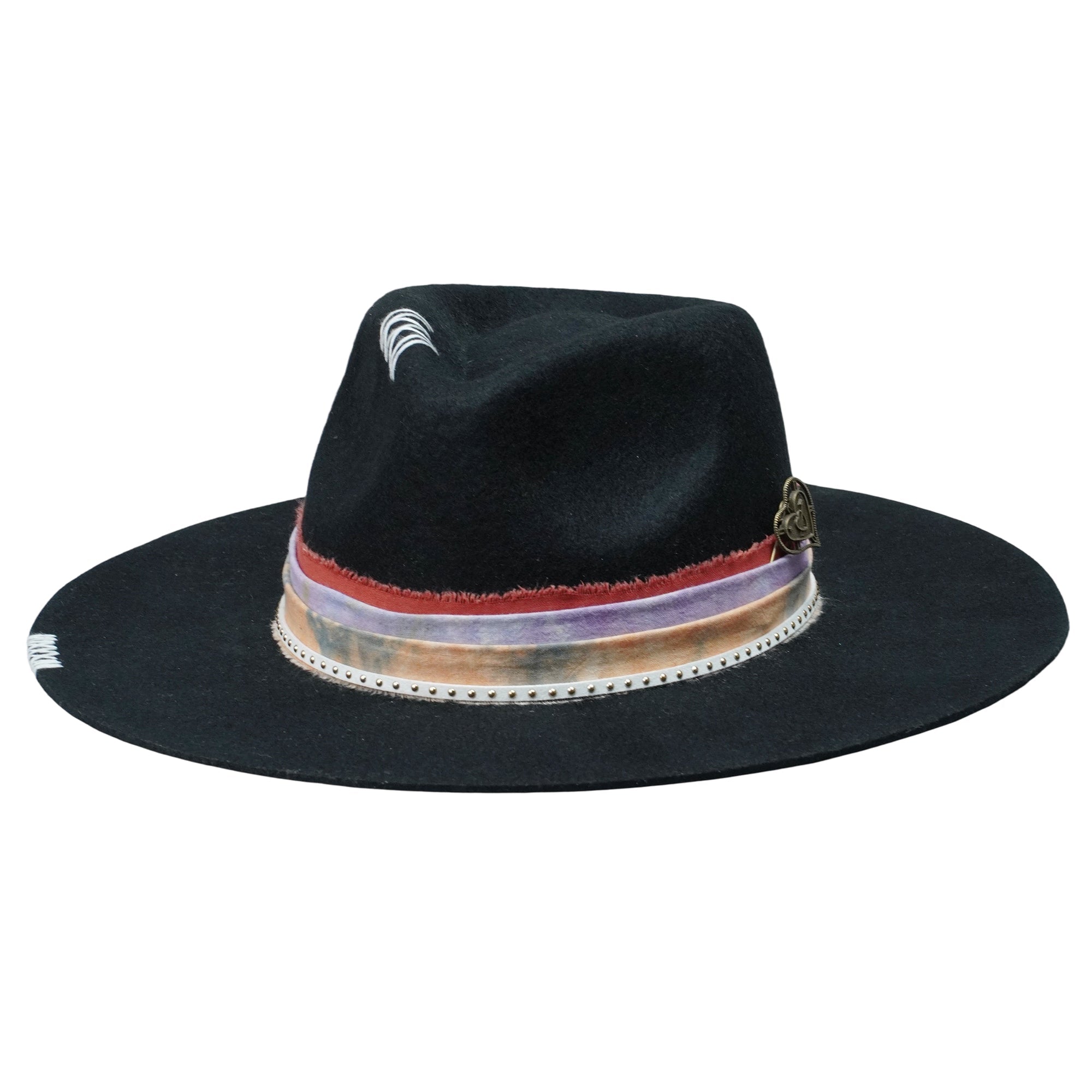 Flat-Brim Hat – Black, Tie-Dye Trim, Metal Accent