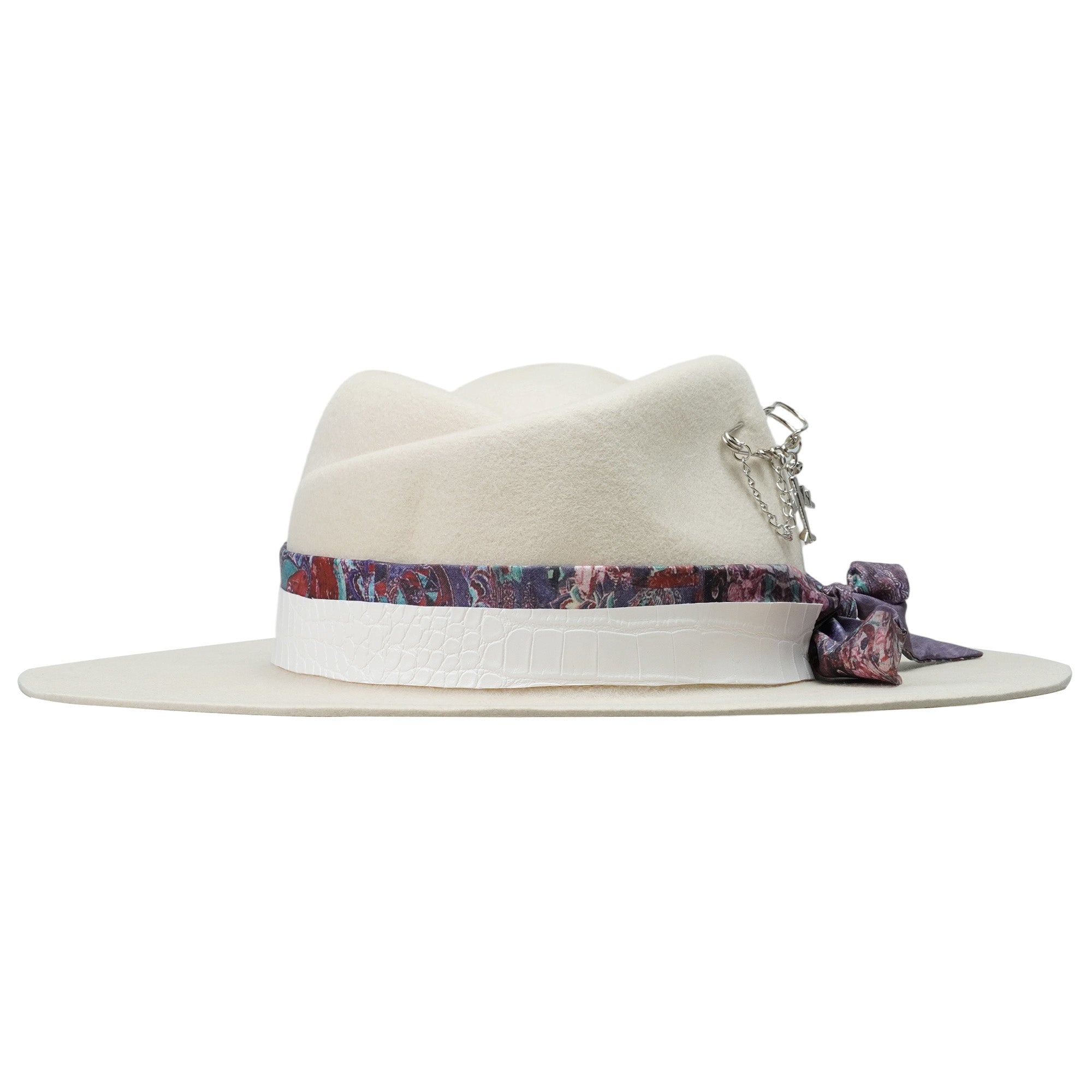 Felt Rose Hat with Textured Leather Trim