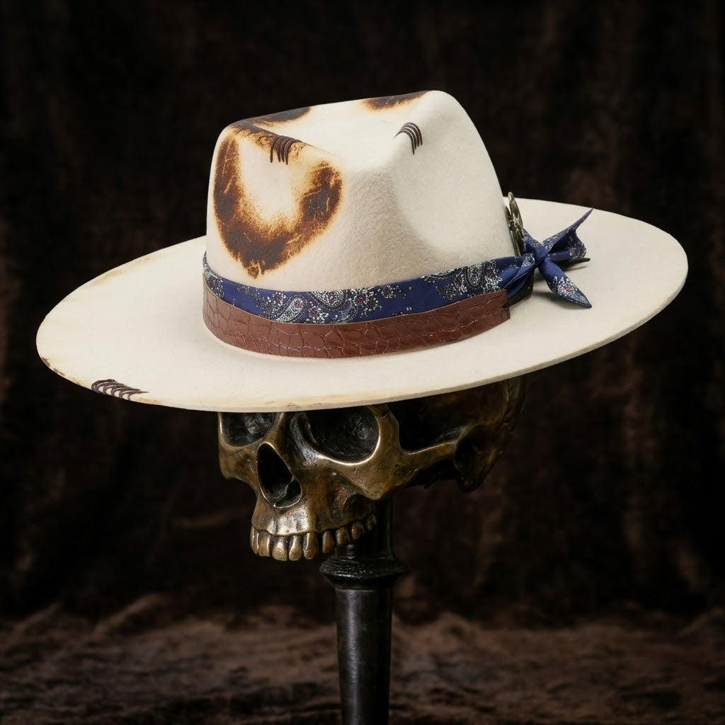 Hand-Burned Bold Felt Hat – Minimal Silhouette, Retro-Inspired Hardware