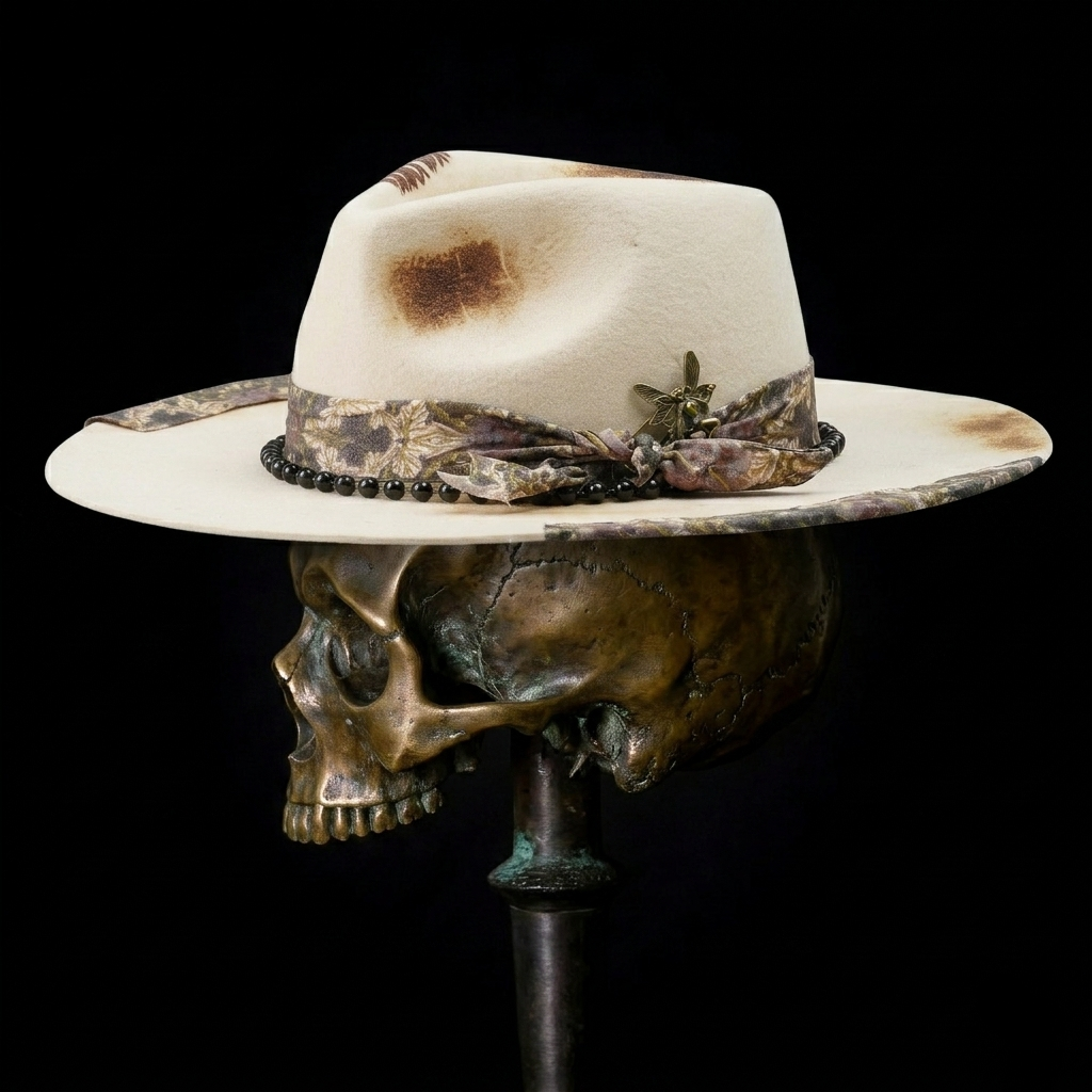 Hand-Burned Refined Felt Hat – Subtle Hue, Edgy Flame Marks