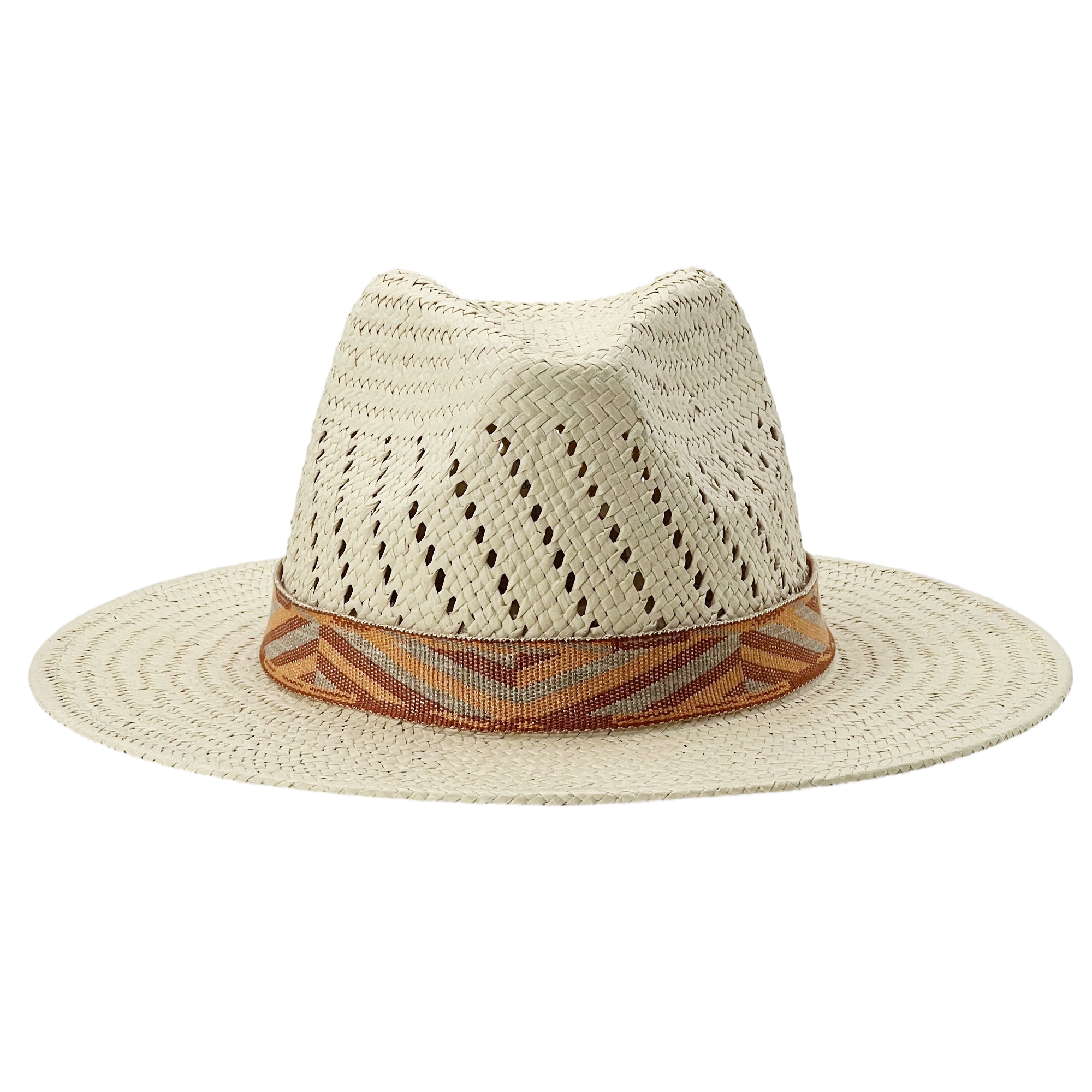 Modern Straw Hat – Orange-Yellow Band & Crown Cut-Outs