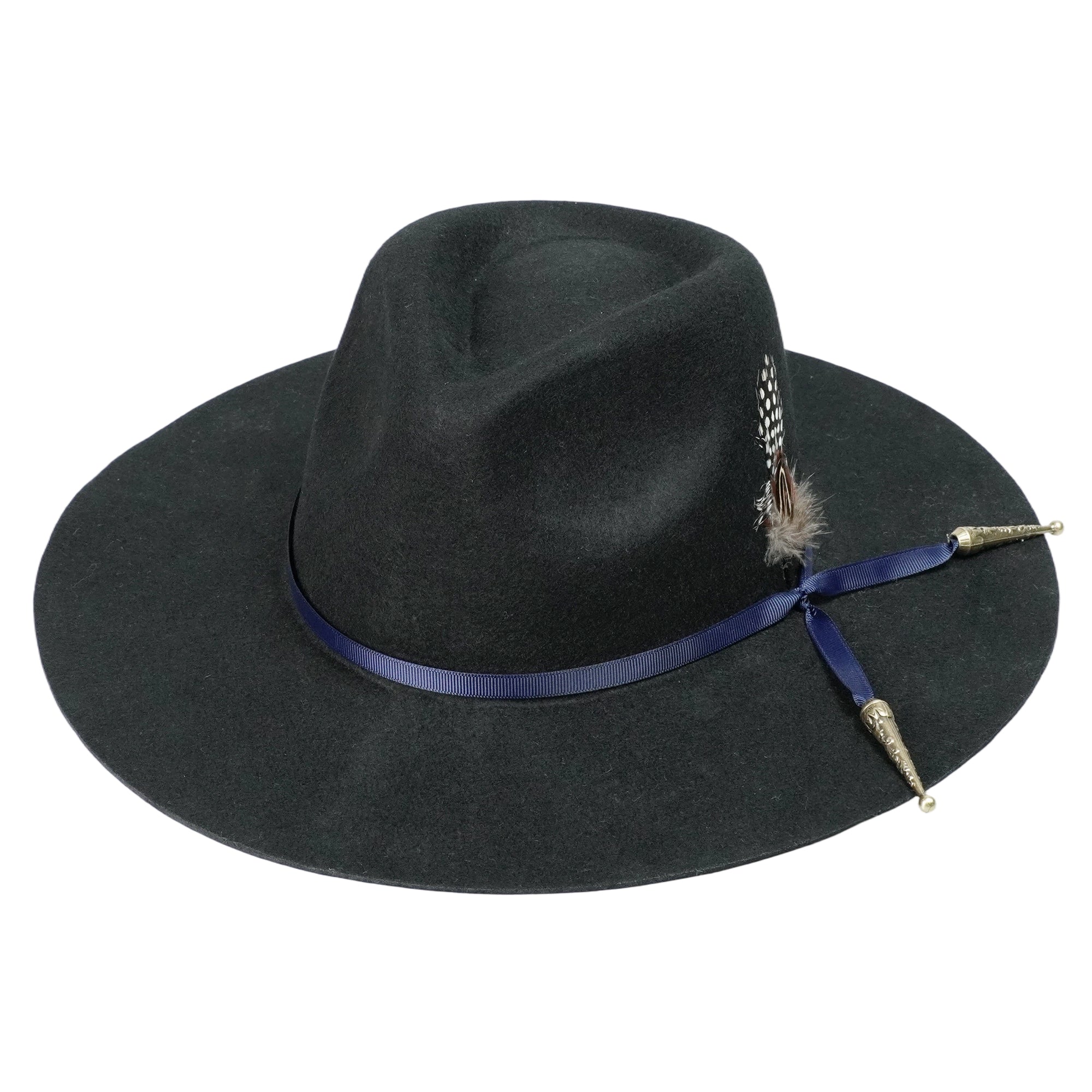 Felt Hat – Black Teardrop Crown with Blue Band