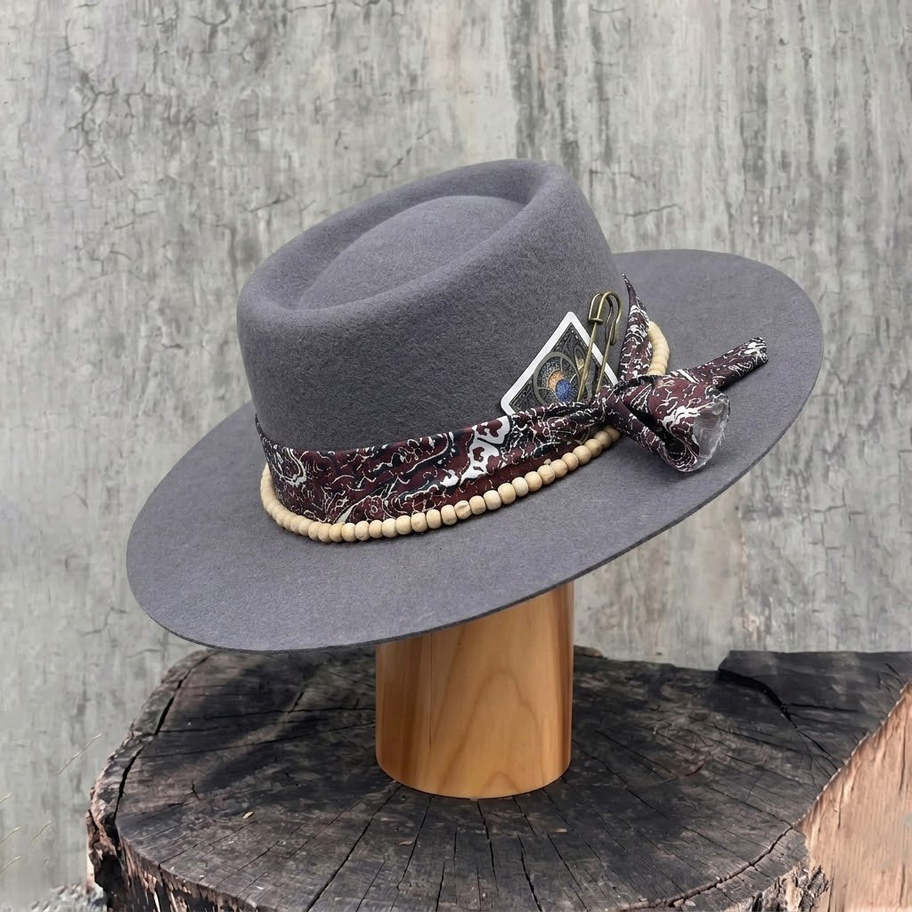 Gambler Hat with Beaded Band & Playing Cards