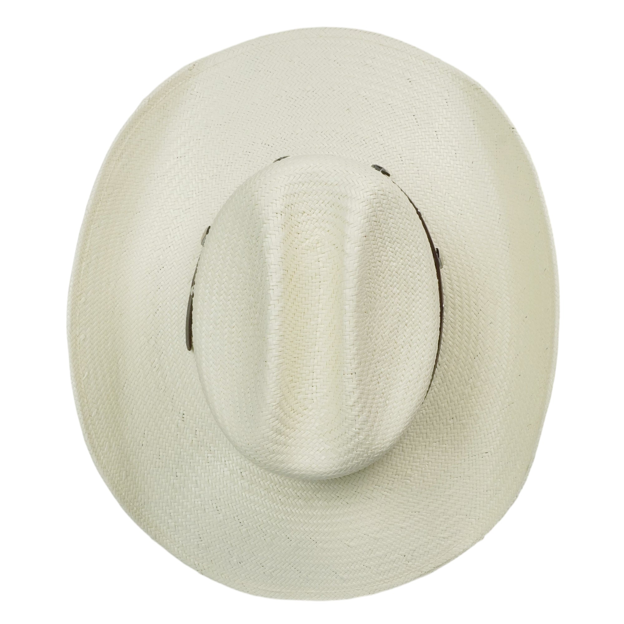 Cream Straw Hat with Brown Leather & Metal Buckle