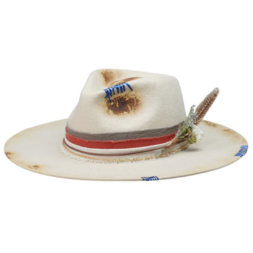 Teardrop Fedora - Cream with Burned Edge & Stitching