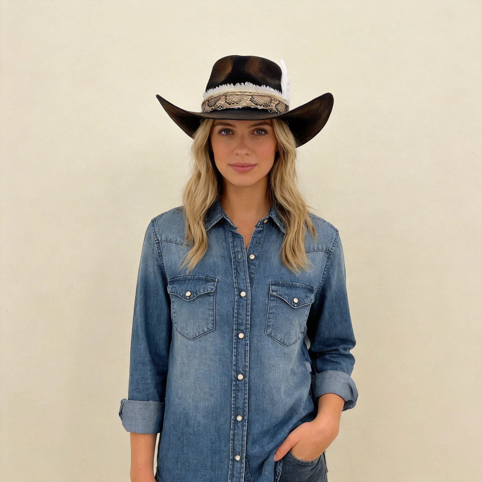 Artisan Black Cowboy – Flame & Feather Accents