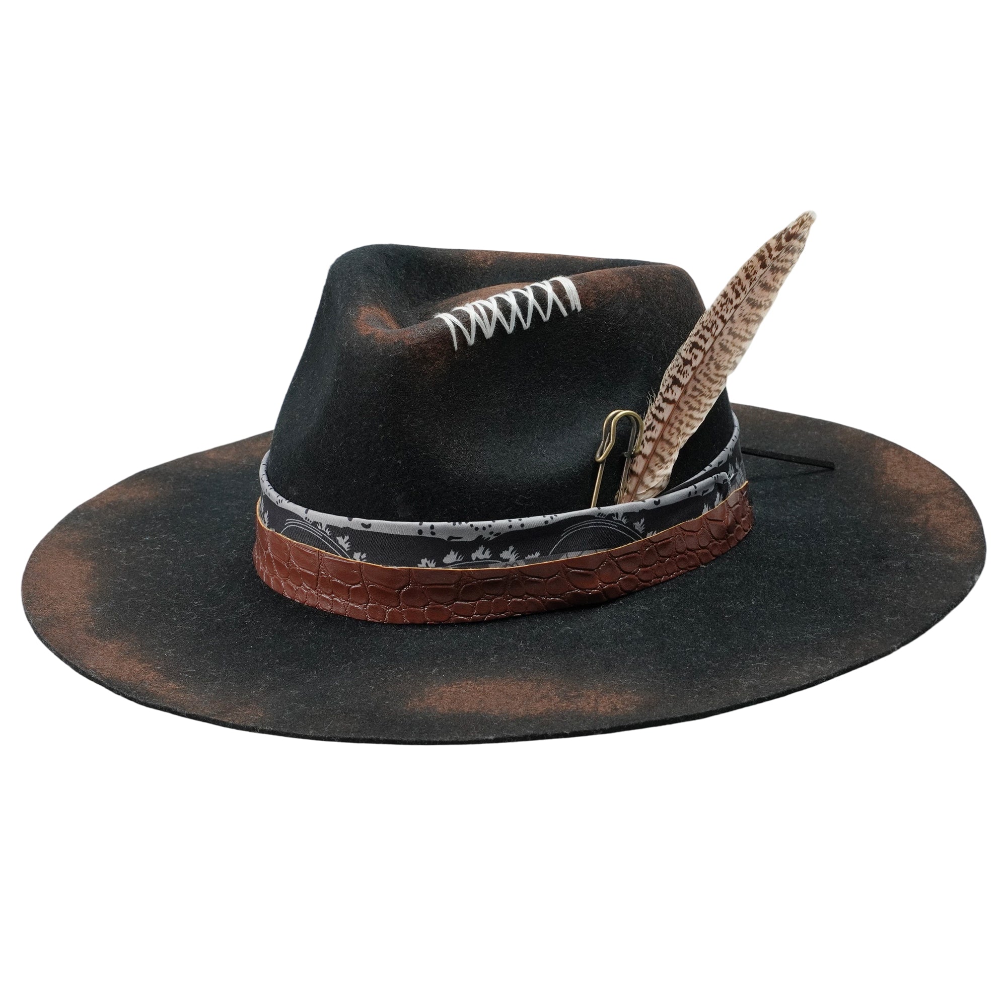 Felt Hat – Black with Teardrop Crown and Burnt Edges