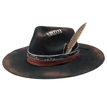 Felt Hat – Black with Teardrop Crown and Burnt Edges