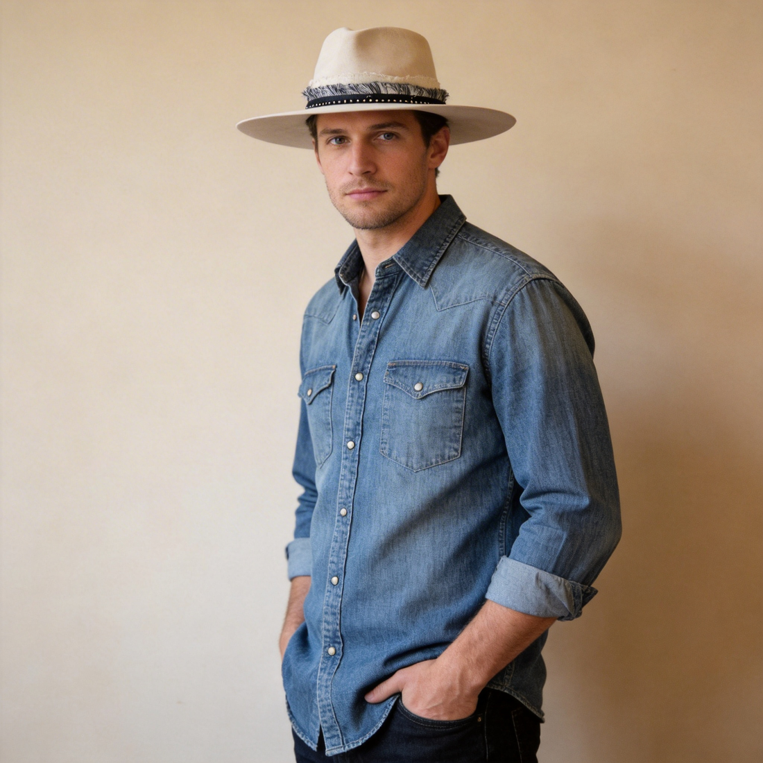 Soft Beige Wide-Brim – Artisan Fabric Band