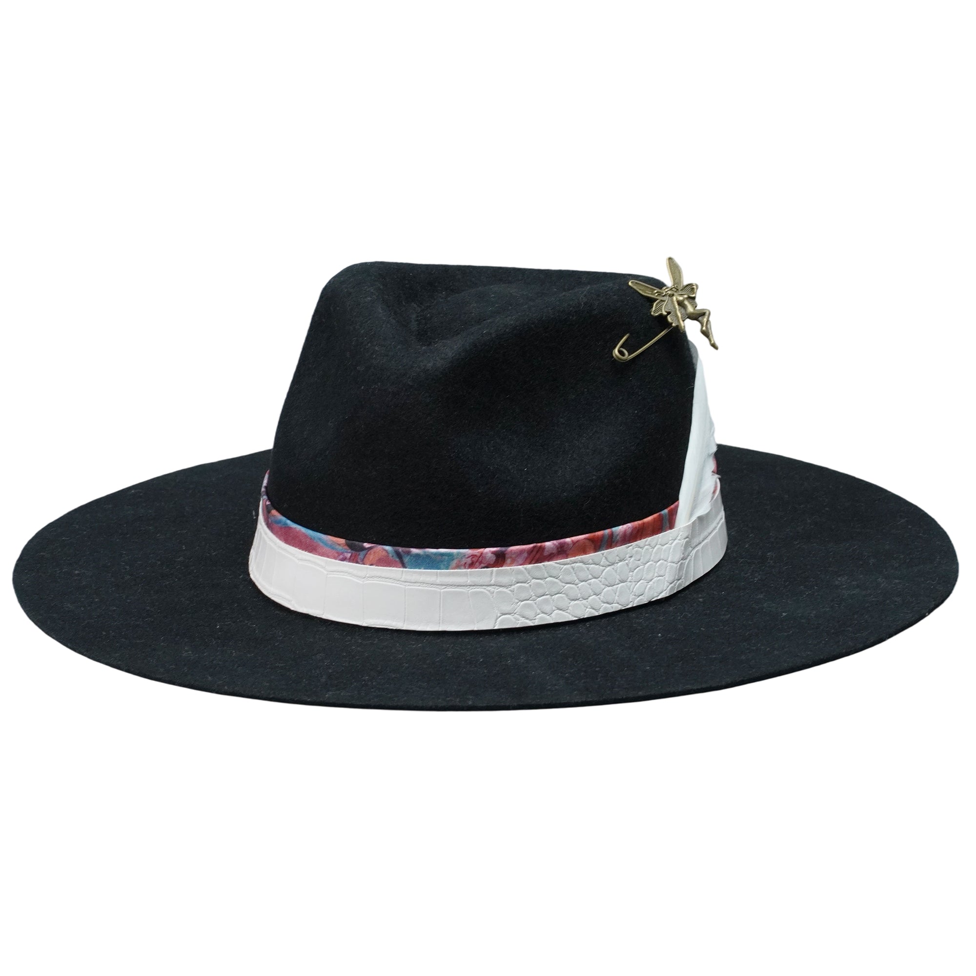 Elegant Black Hat: Mixed Band, White Feather