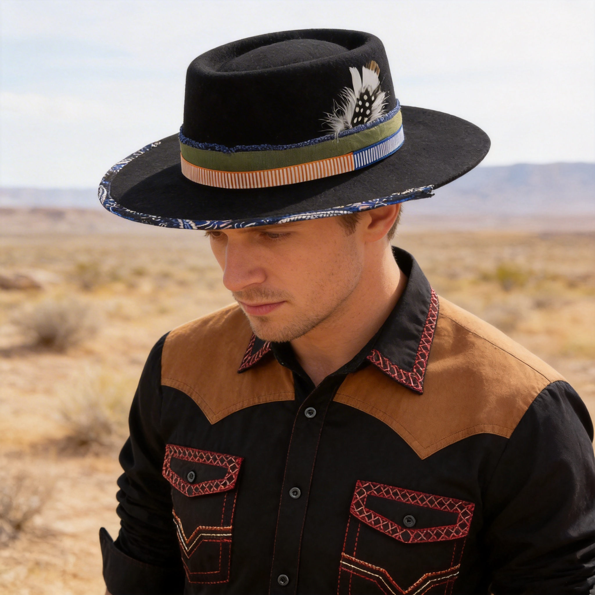 Handcrafted Distressed Fedora with Ribbon Accents
