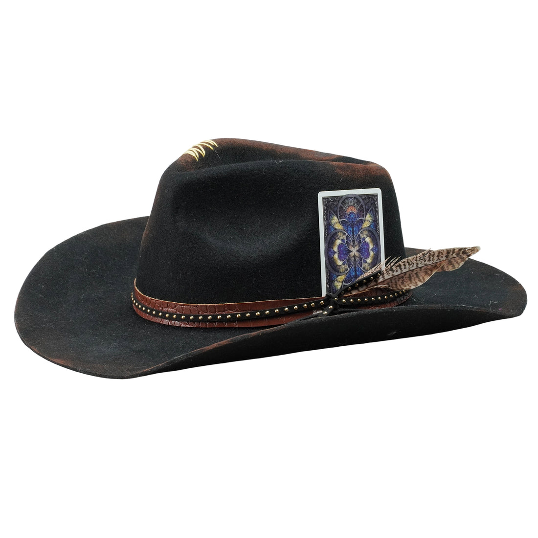 Distressed Felt Hat – Curled Brim, Croc-Textured Band