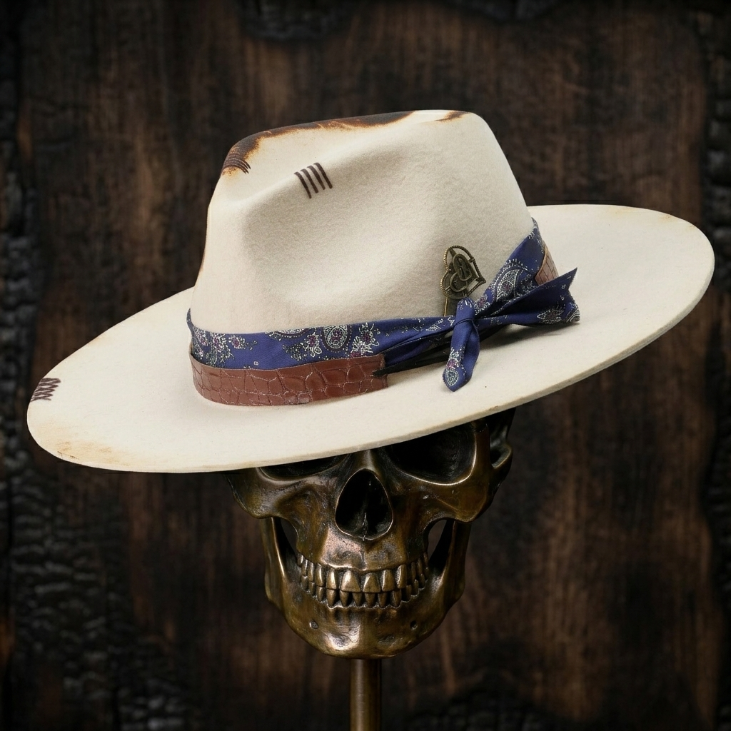 Hand-Burned Bold Felt Hat – Minimal Silhouette, Retro-Inspired Hardware