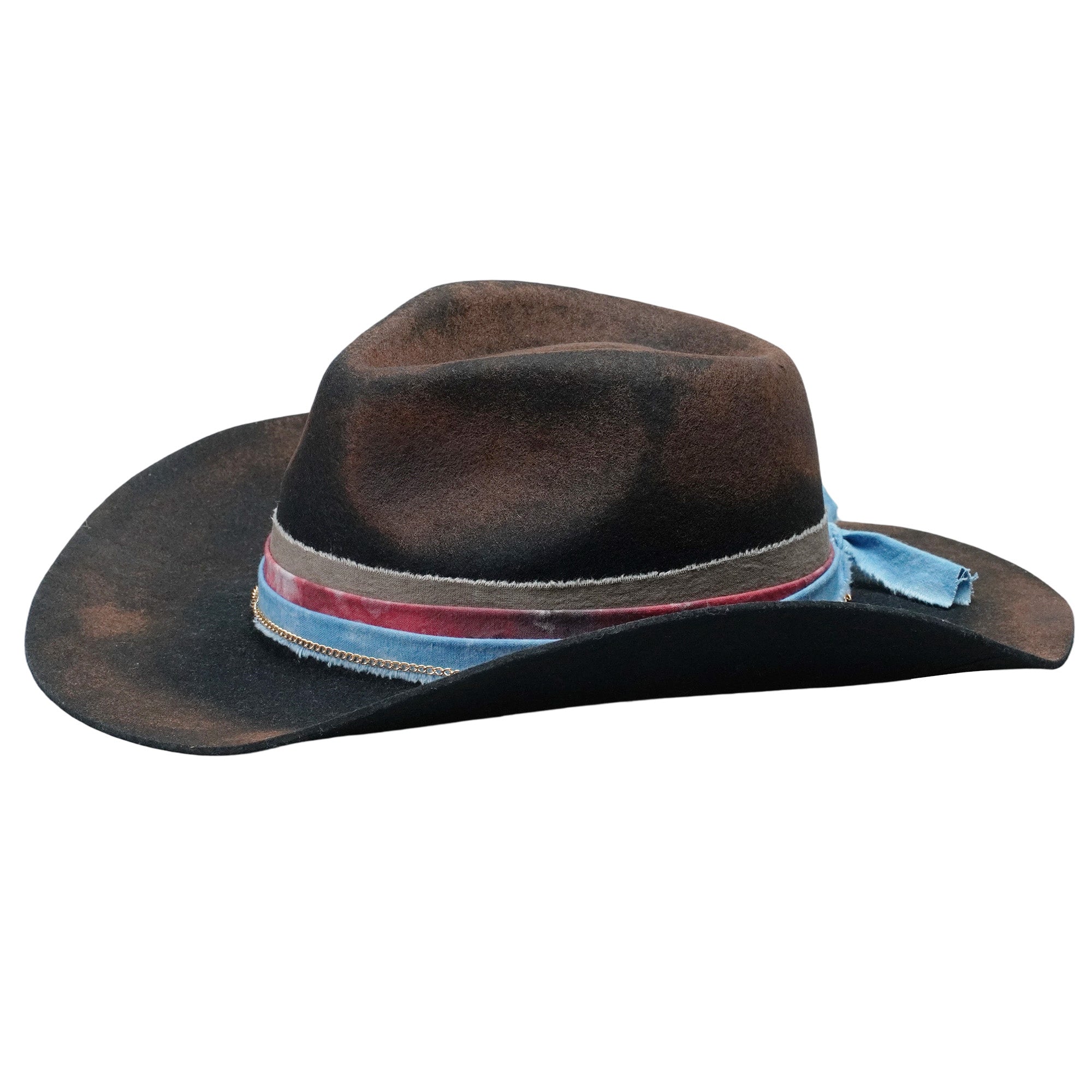 Black Felt Hat - Burnt Edge with Gold Chain Detail
