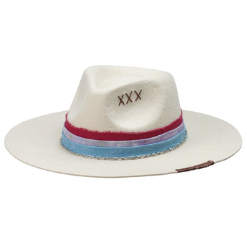 Off-White Straight Brim Felt Hat with Silver Chain