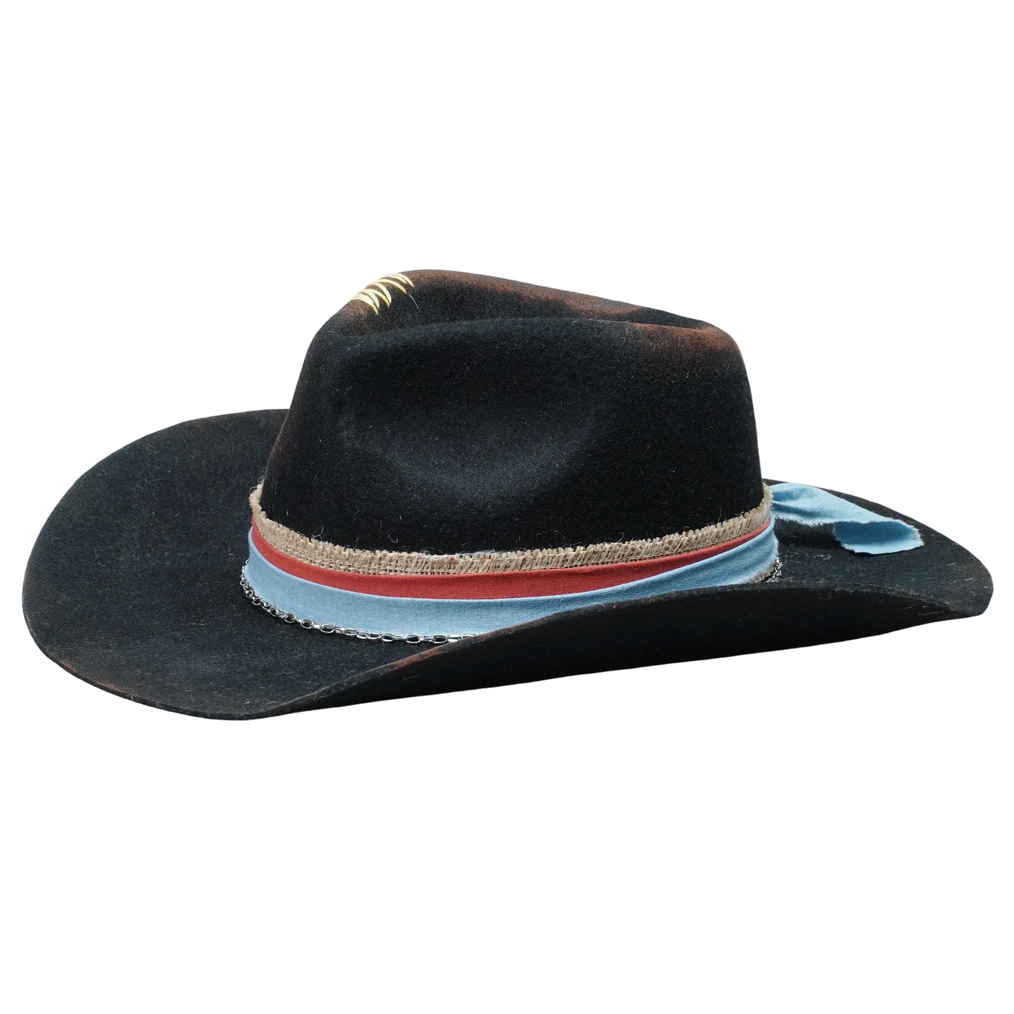 Black Rolled Brim Felt Hat with Silver Chain Band