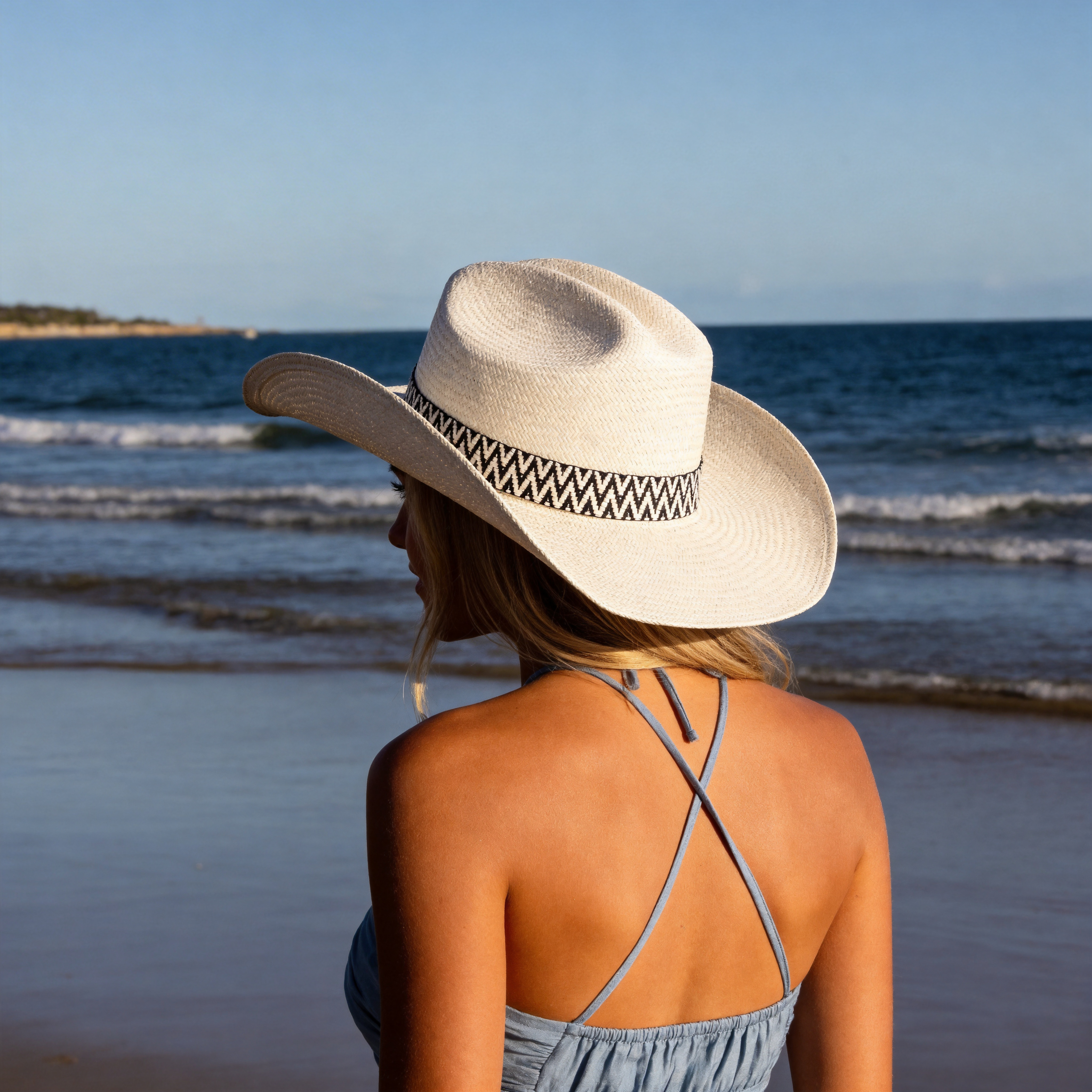 Straw Hat – Half Taco Brim, B&W Woven Band
