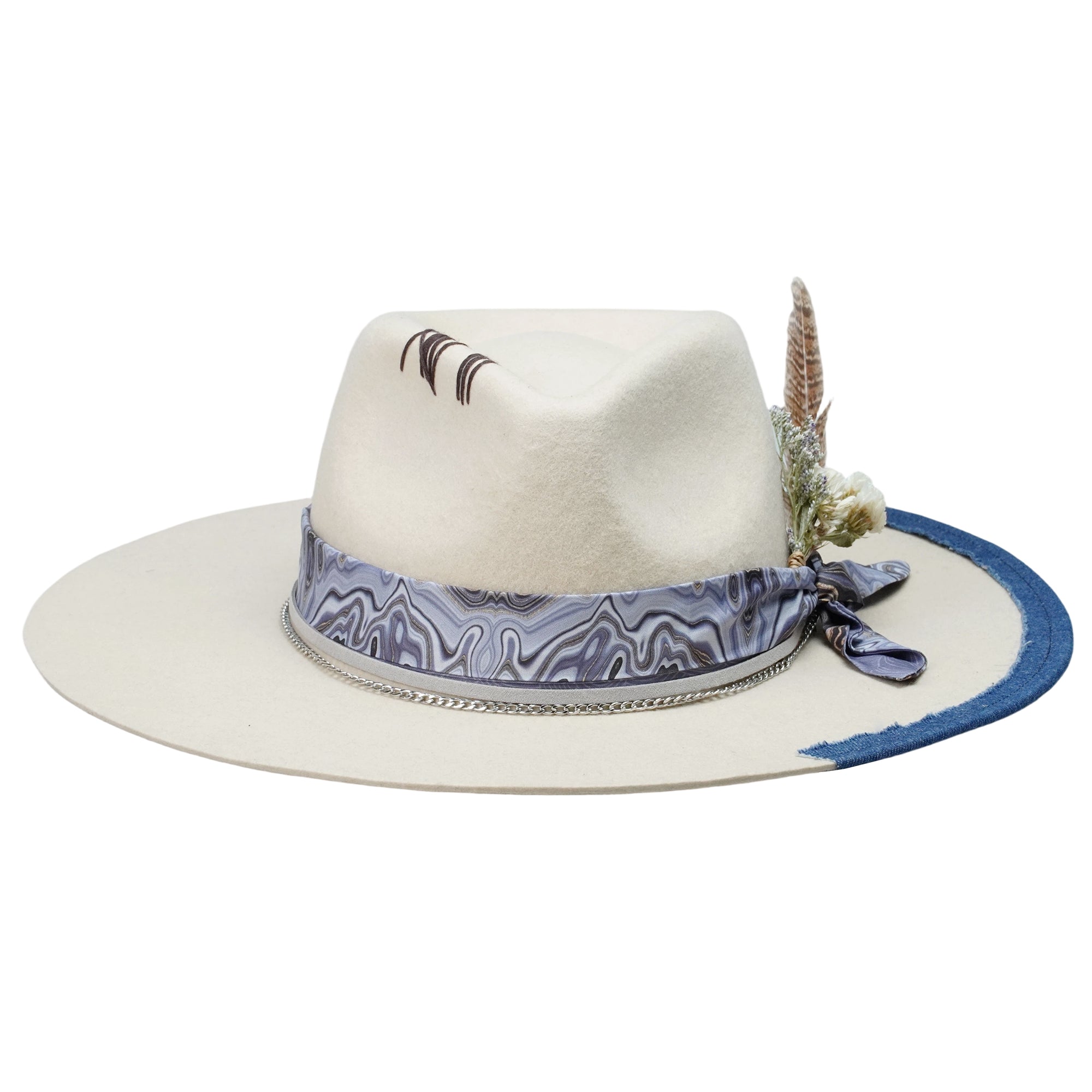 Teardrop Fedora - Off-White with Artistic Patterned Strap