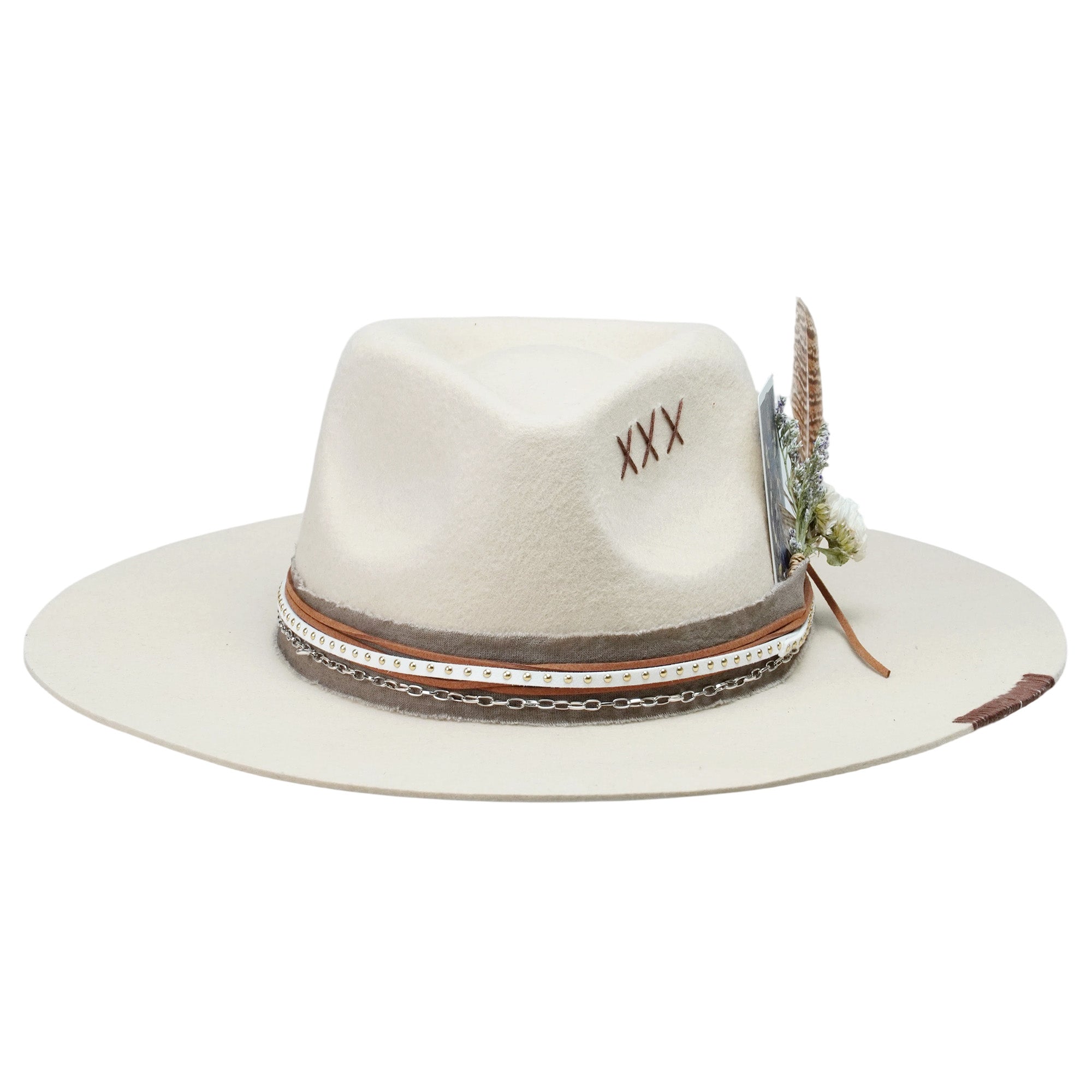 Cream Straight Brim Fedora with Mixed Textures & Card