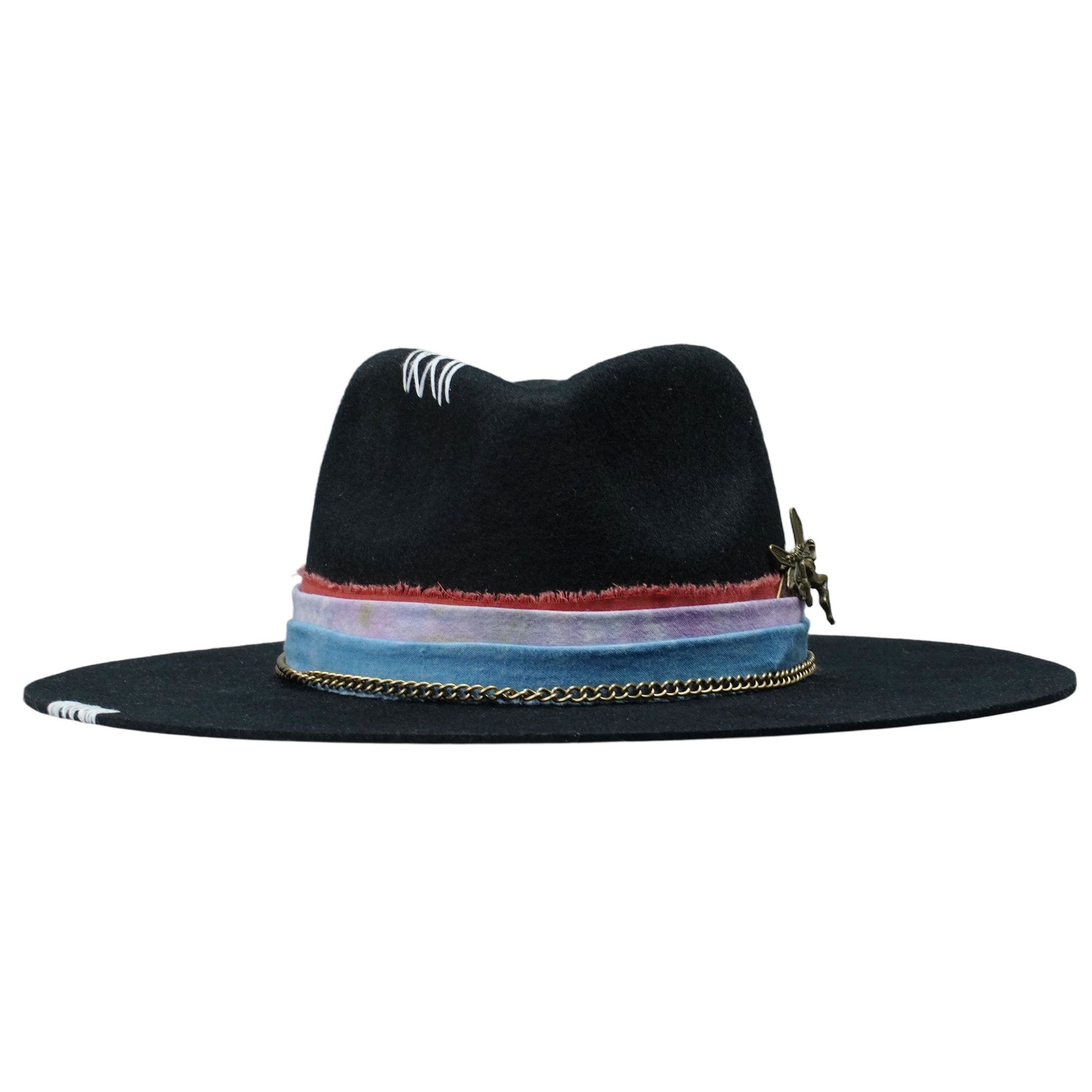 Teardrop Felt Hat with Tie-Dye, Feathers & Pin