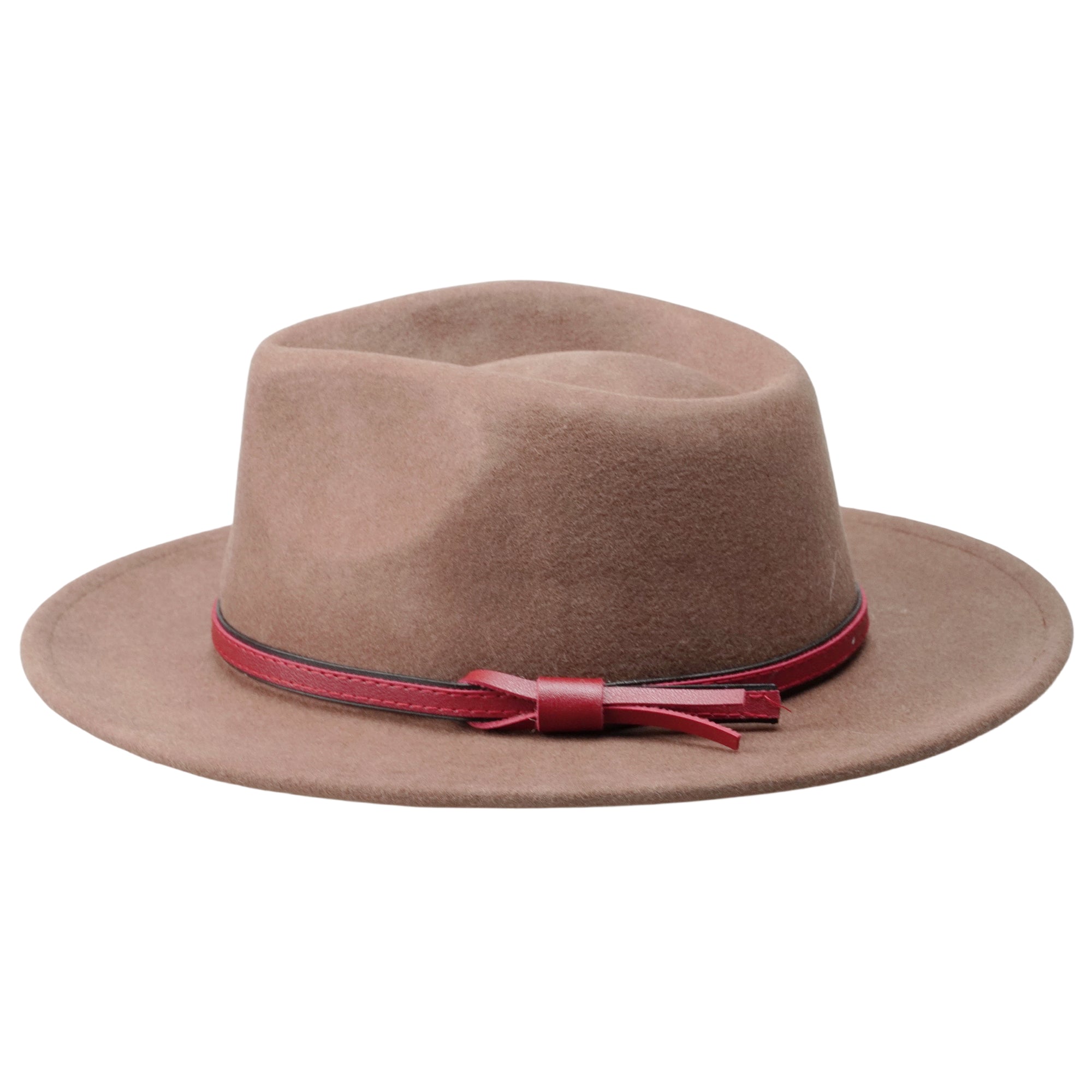 Camel Felt Fedora with Red Leather Band