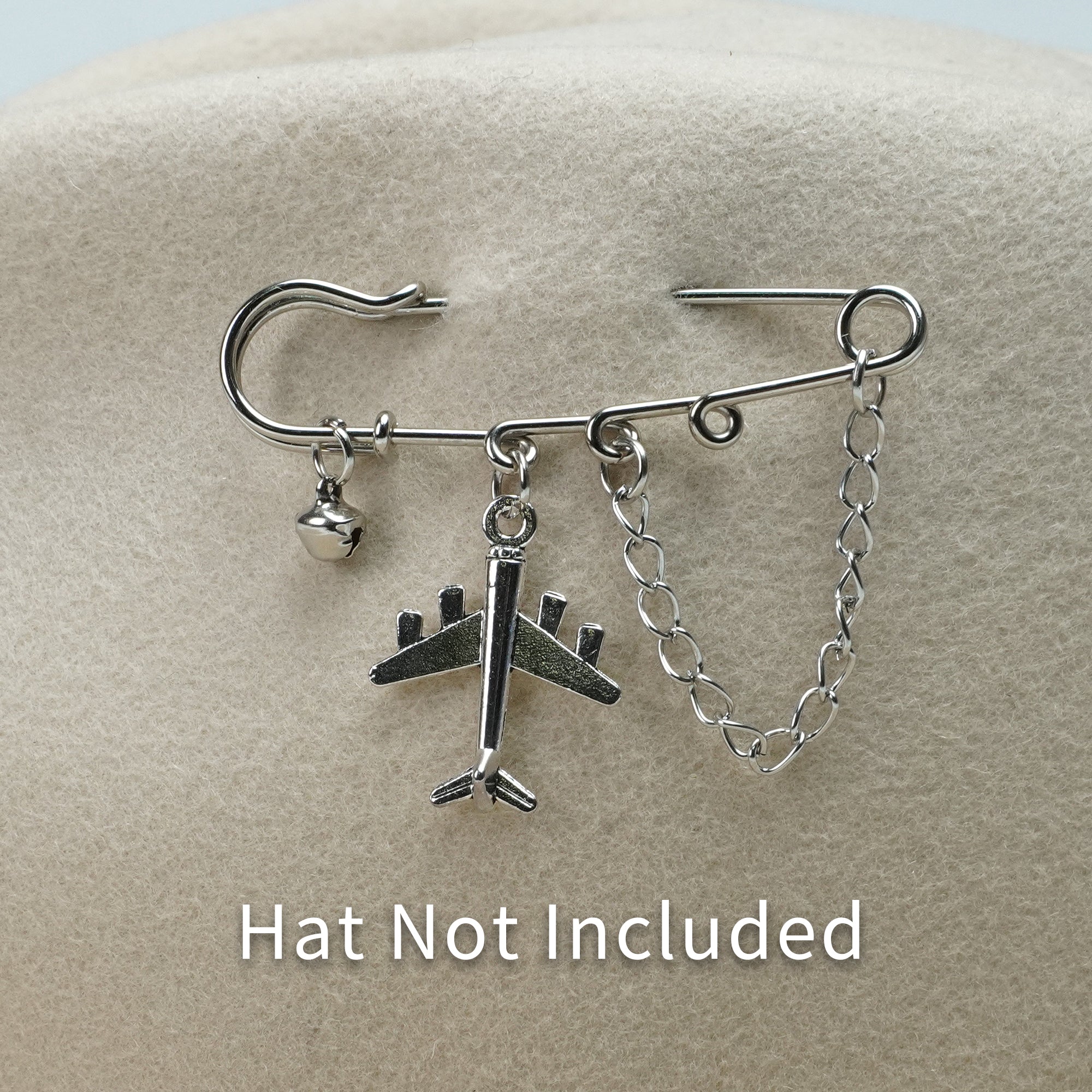 SILVER PLANE CHARM HAT PIN