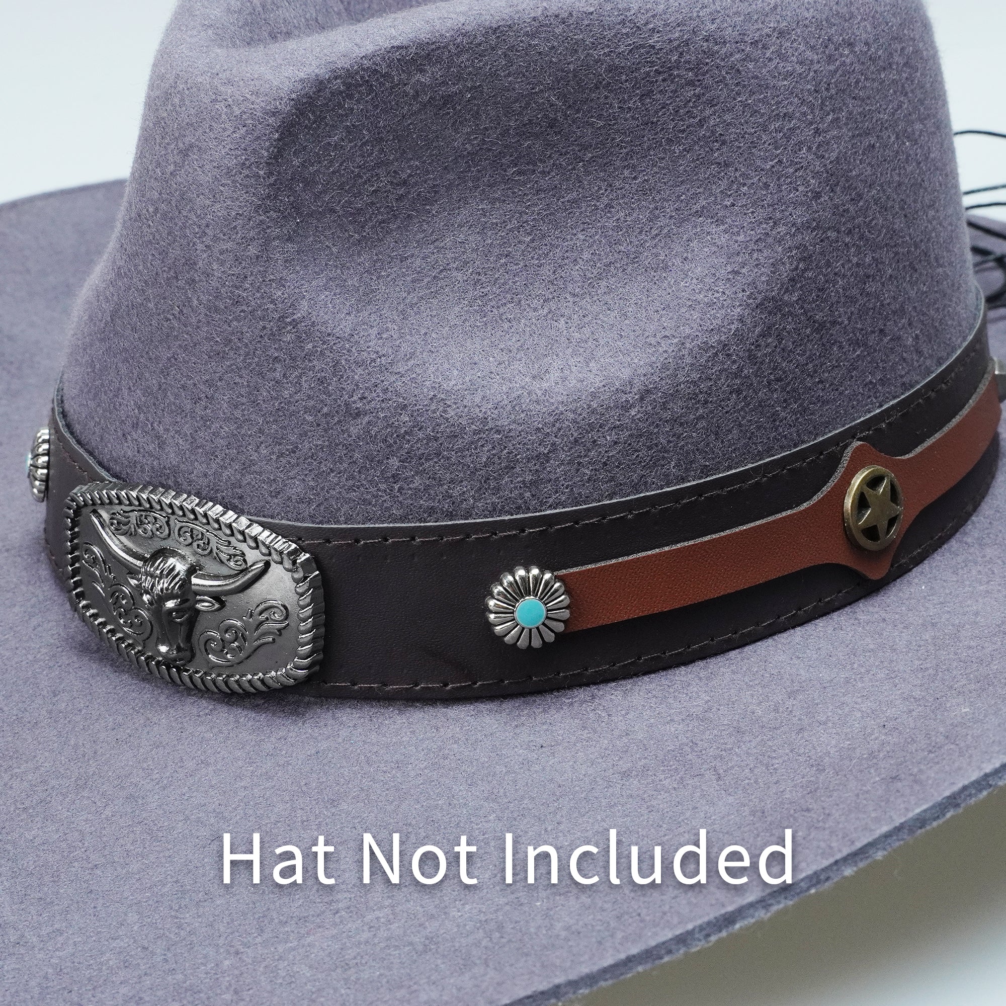 SILVER STEER CONCHO LEATHER HAT BAND