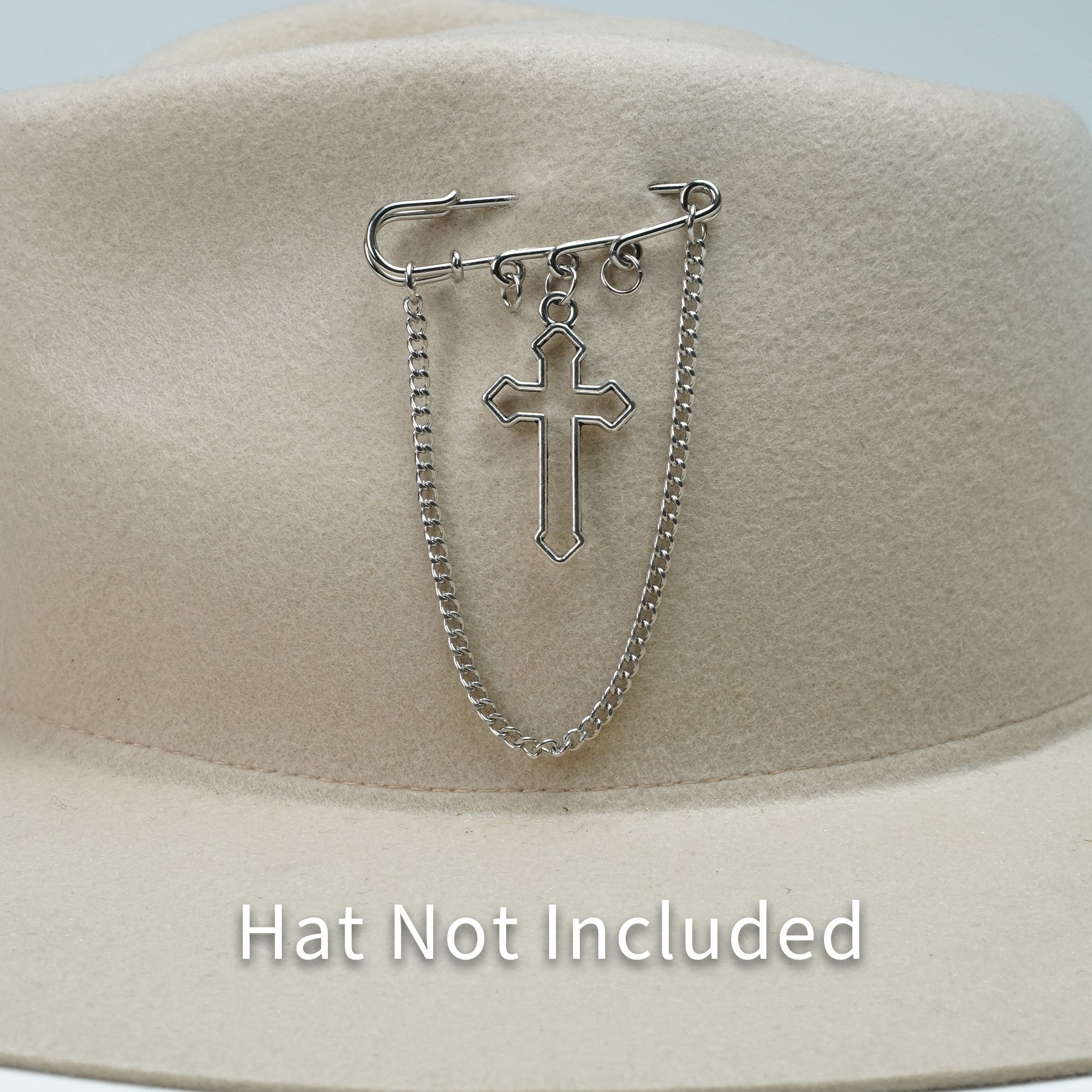 SILVER CHAIN CROSS HAT PIN