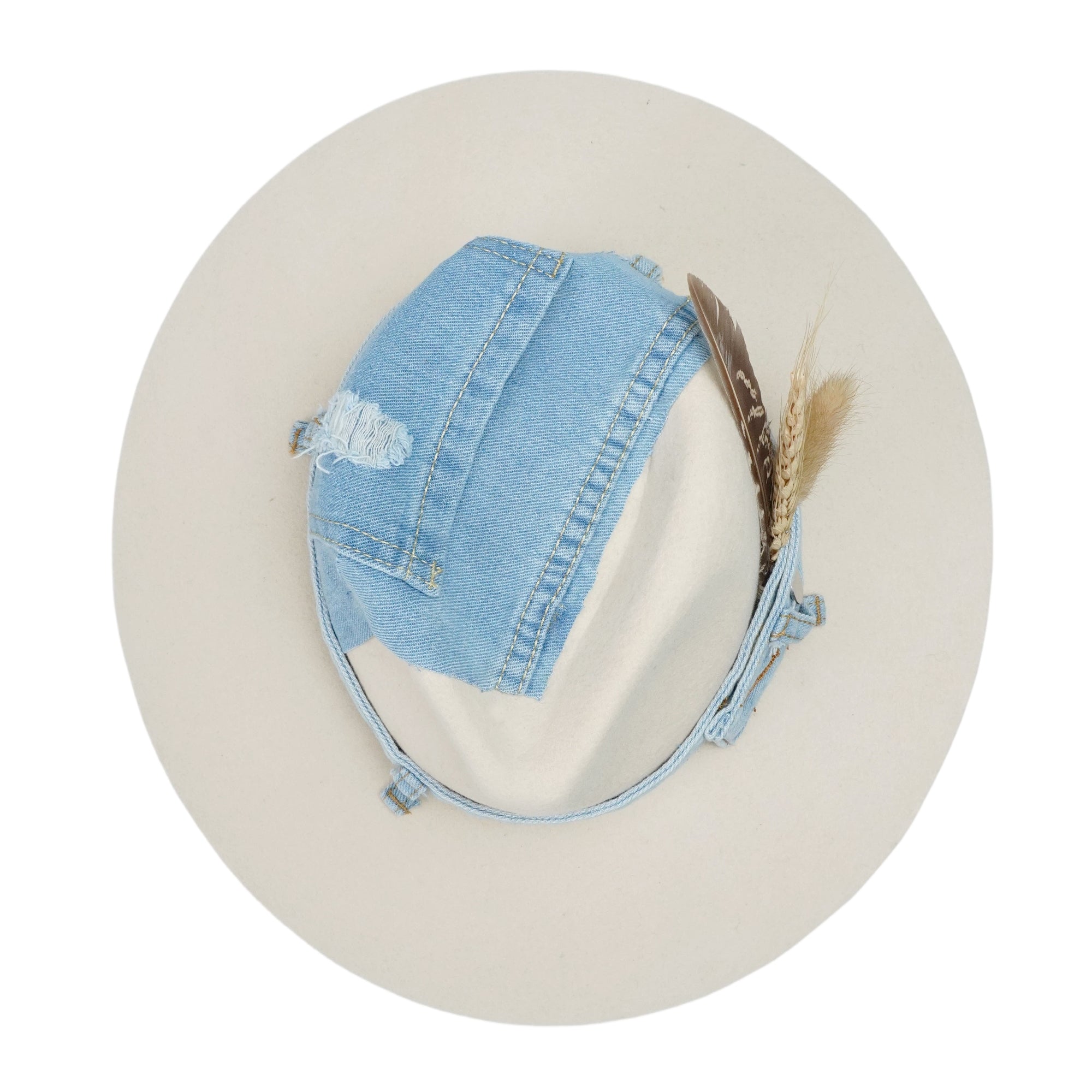 Classic Teardrop Crown - Cream with Denim & Feathers