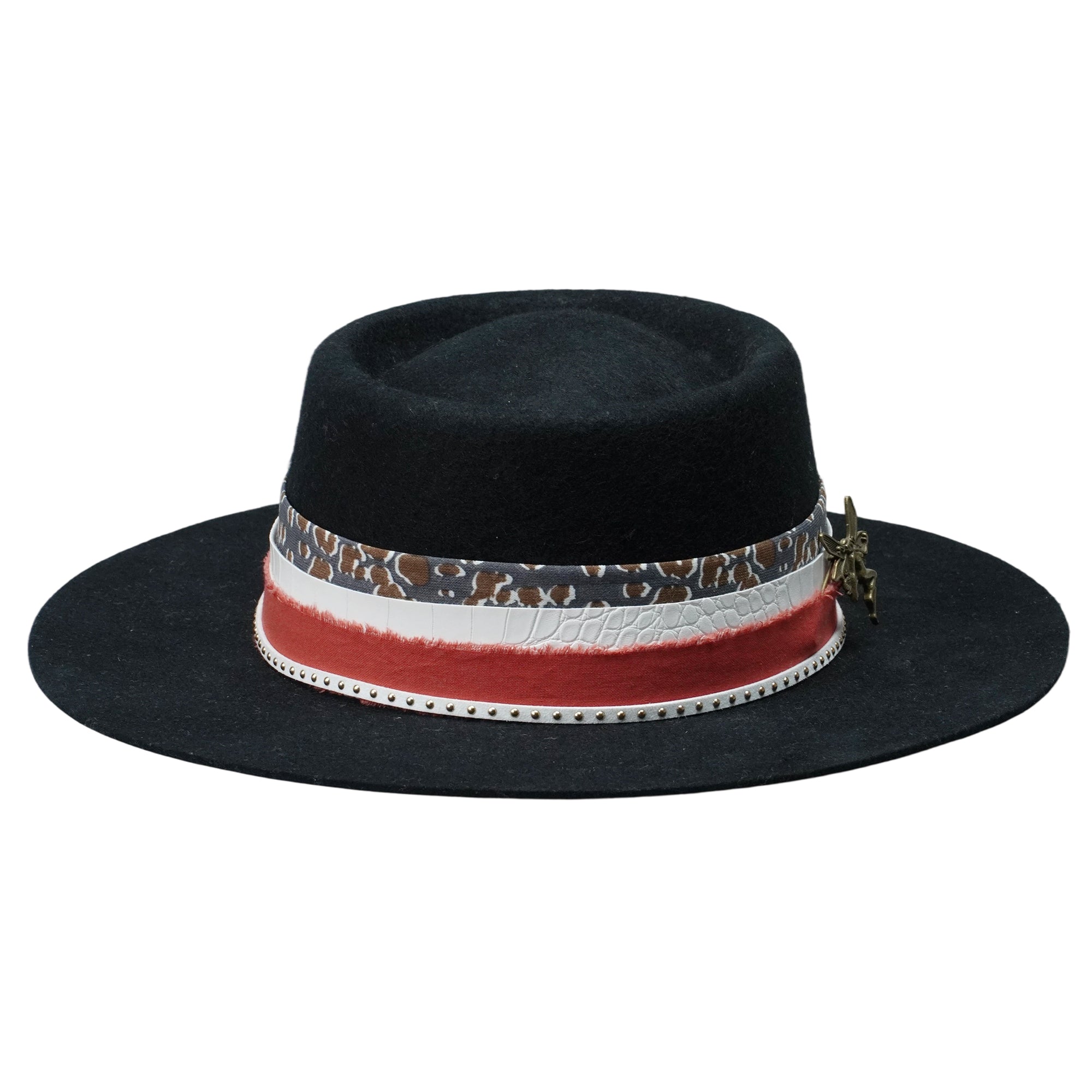 Edgy Black Hat: Custom Fabric, Metal Accent