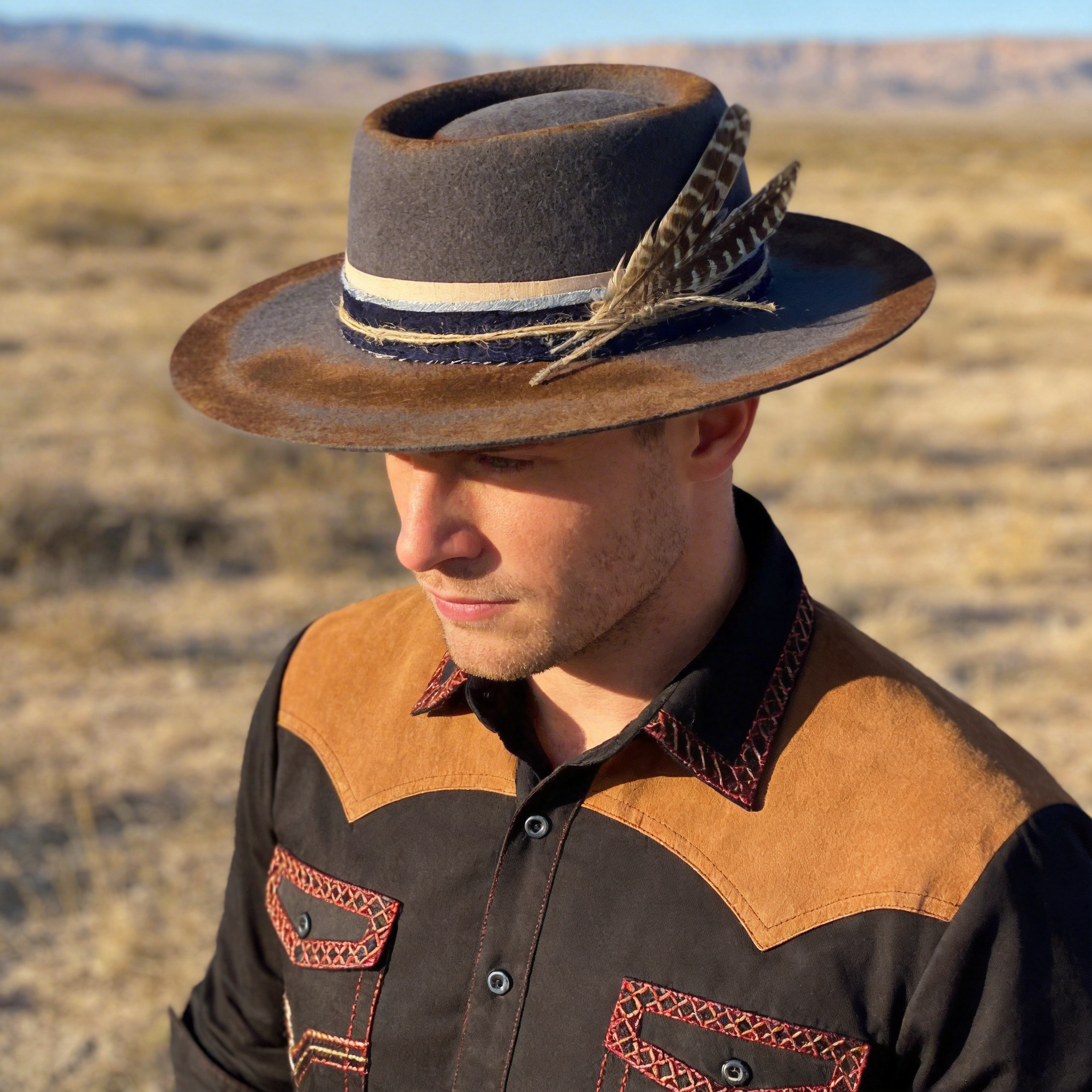 Night Sky Custom Flat-Brim Wool Felt Cowboy Hat