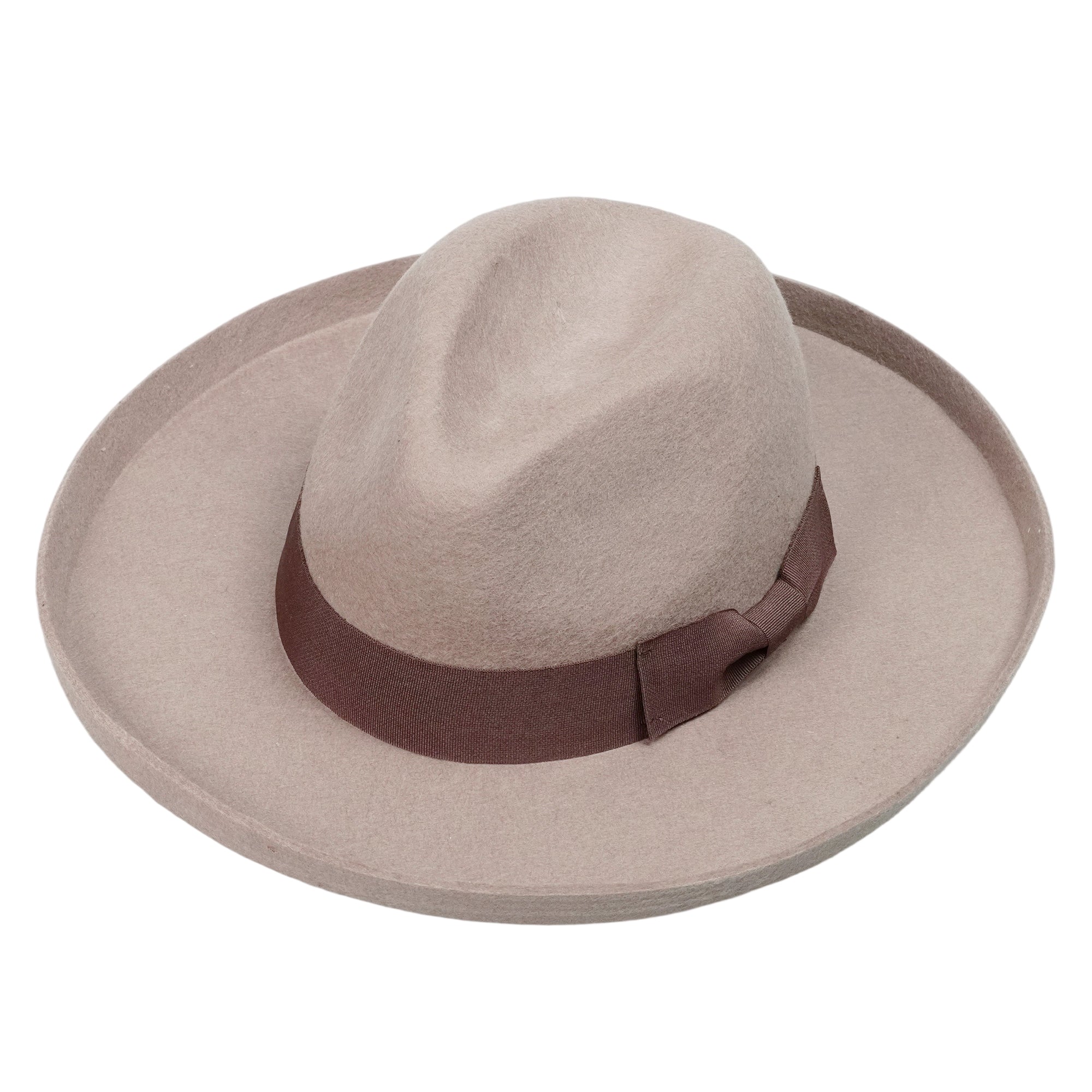 Oatmeal Pencil Curl Felt Hat with Bow