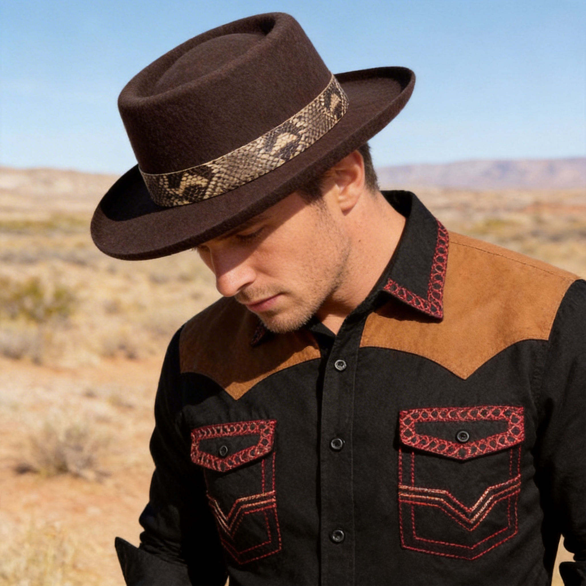 Brown Gambler Hat – Patterned Band