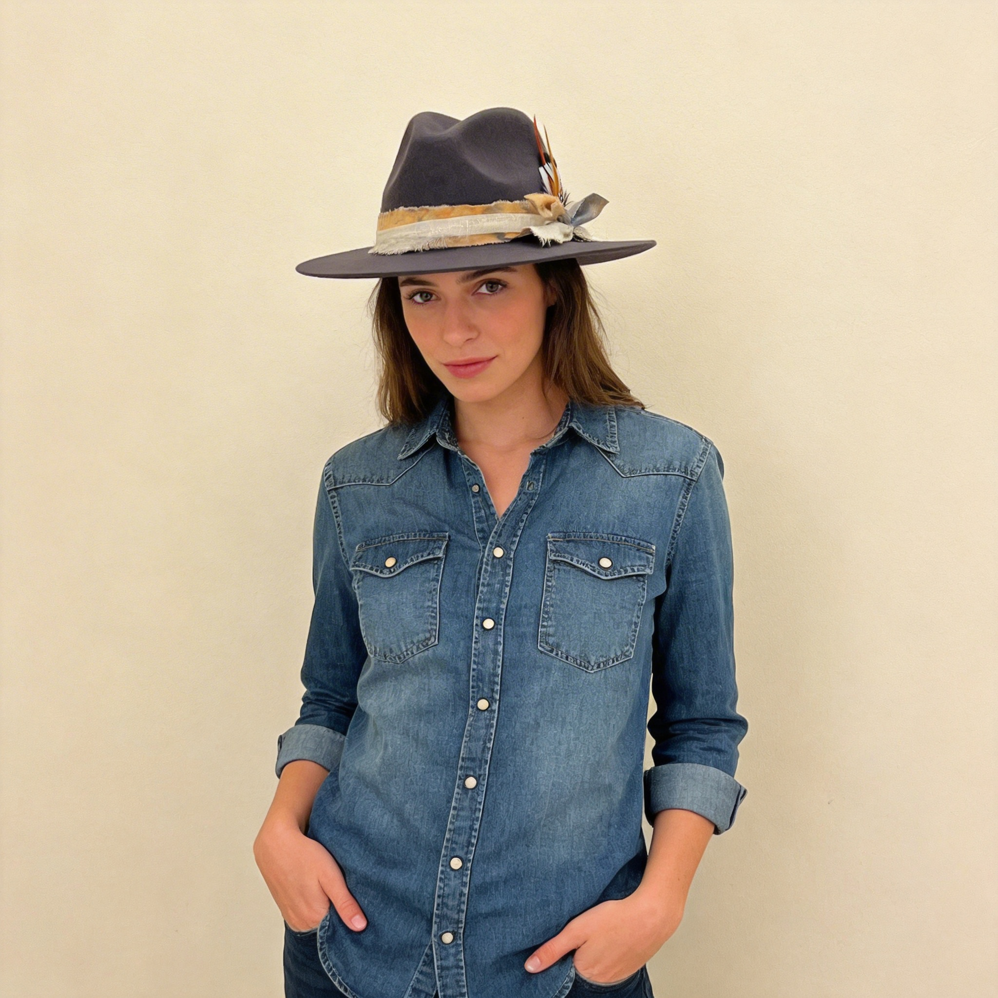 Modern Gray Hat – Feather Accent Detail