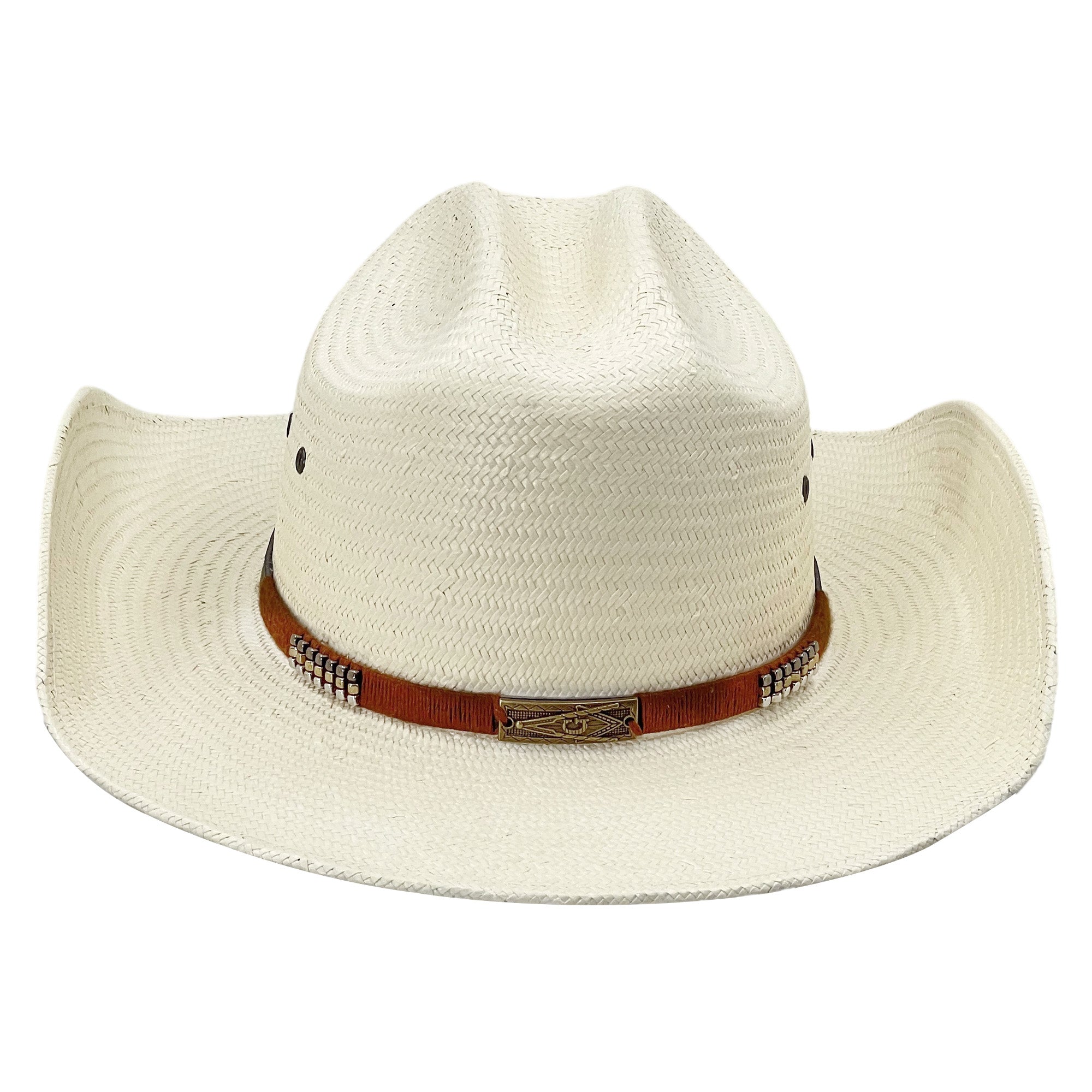 Straw Hat with Vintage Metal & Side Vents
